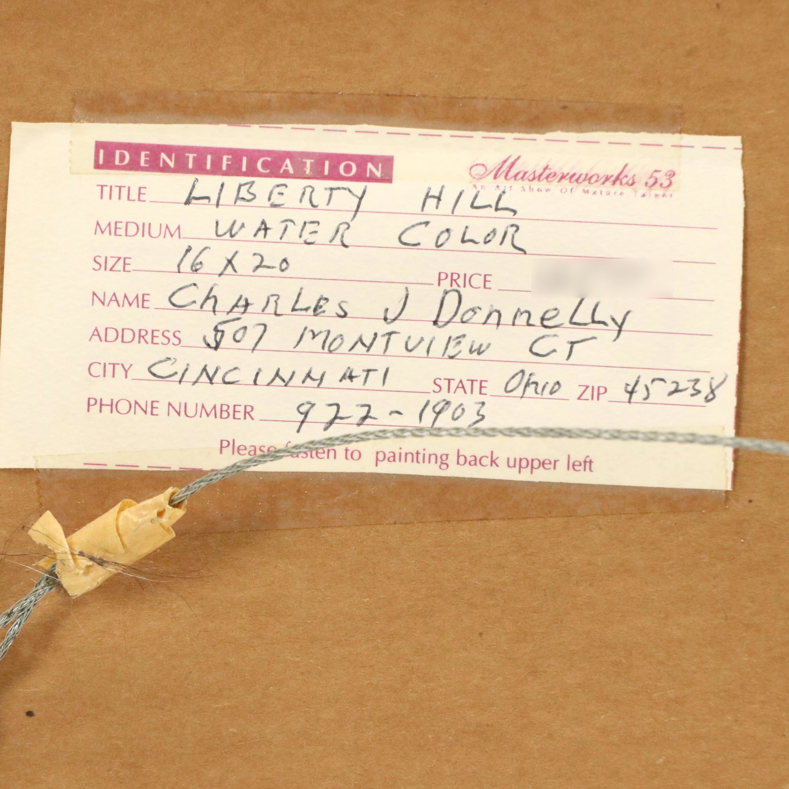 Charles J. Donnelly Watercolor Painting "Liberty Hill," 1953