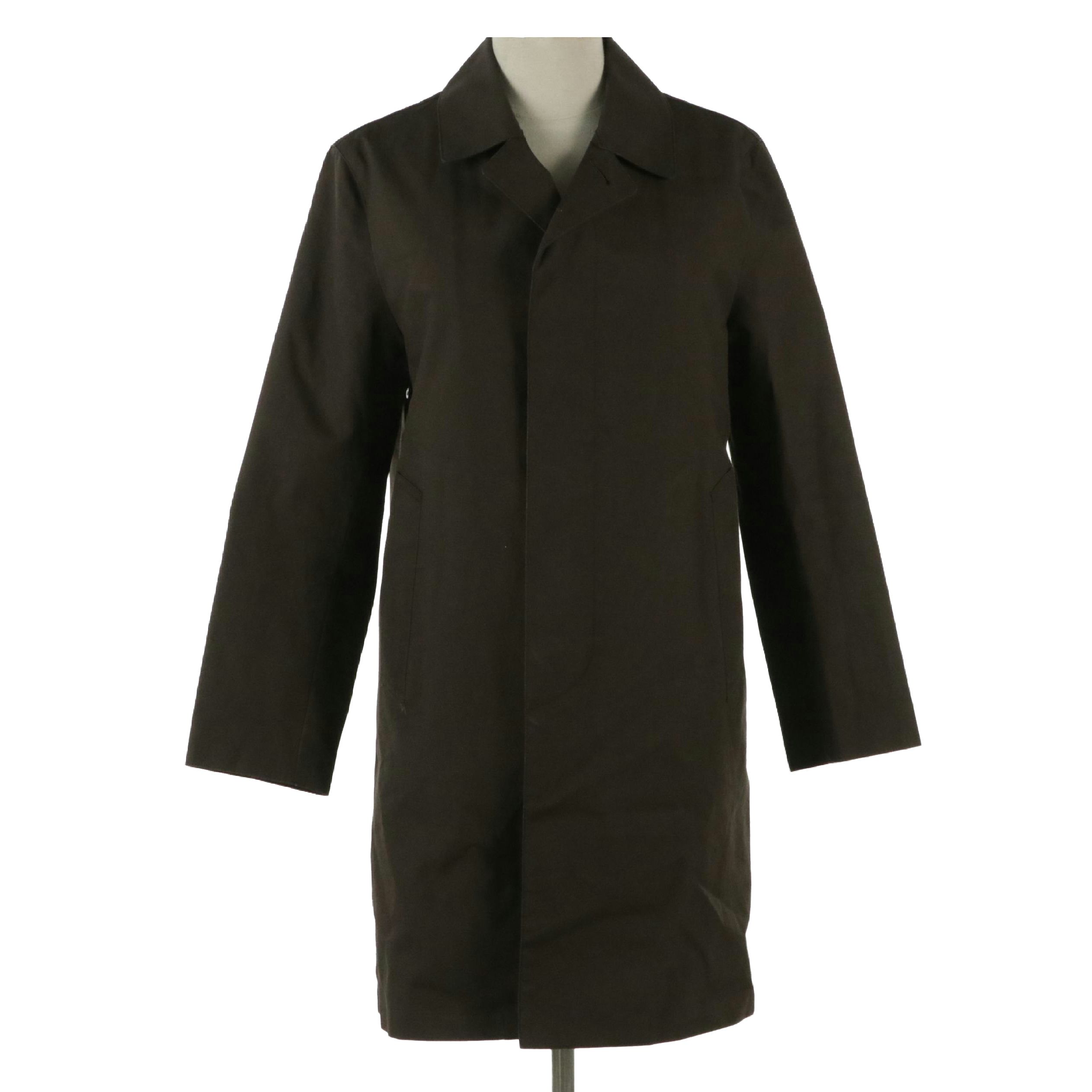 Mackintosh Philosophy Chocolate Brown Bonded Cotton Coat with Plaid Wool Lining