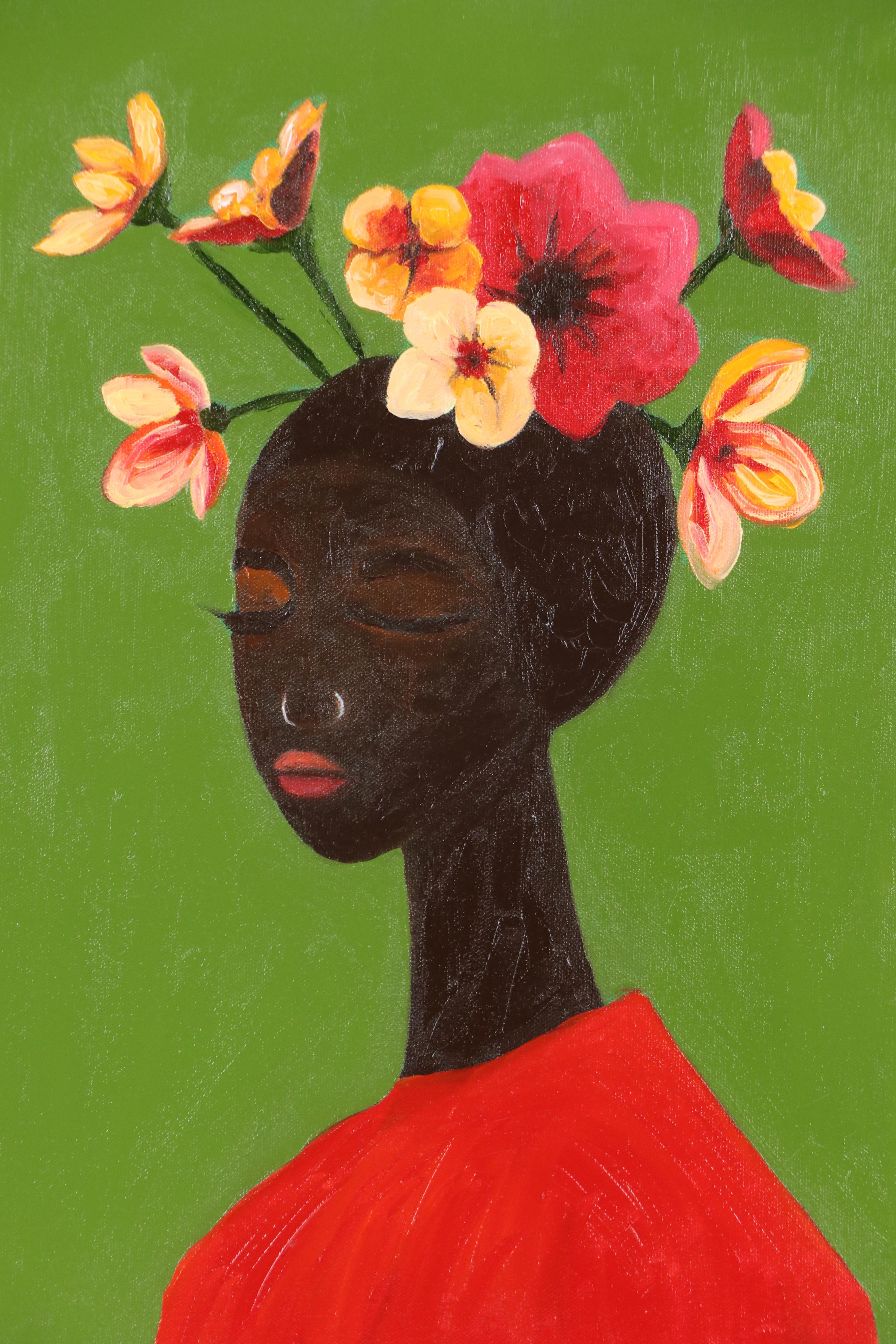 Oluwakemi Omowaire Oil Portrait "Meditation.," 21st Century