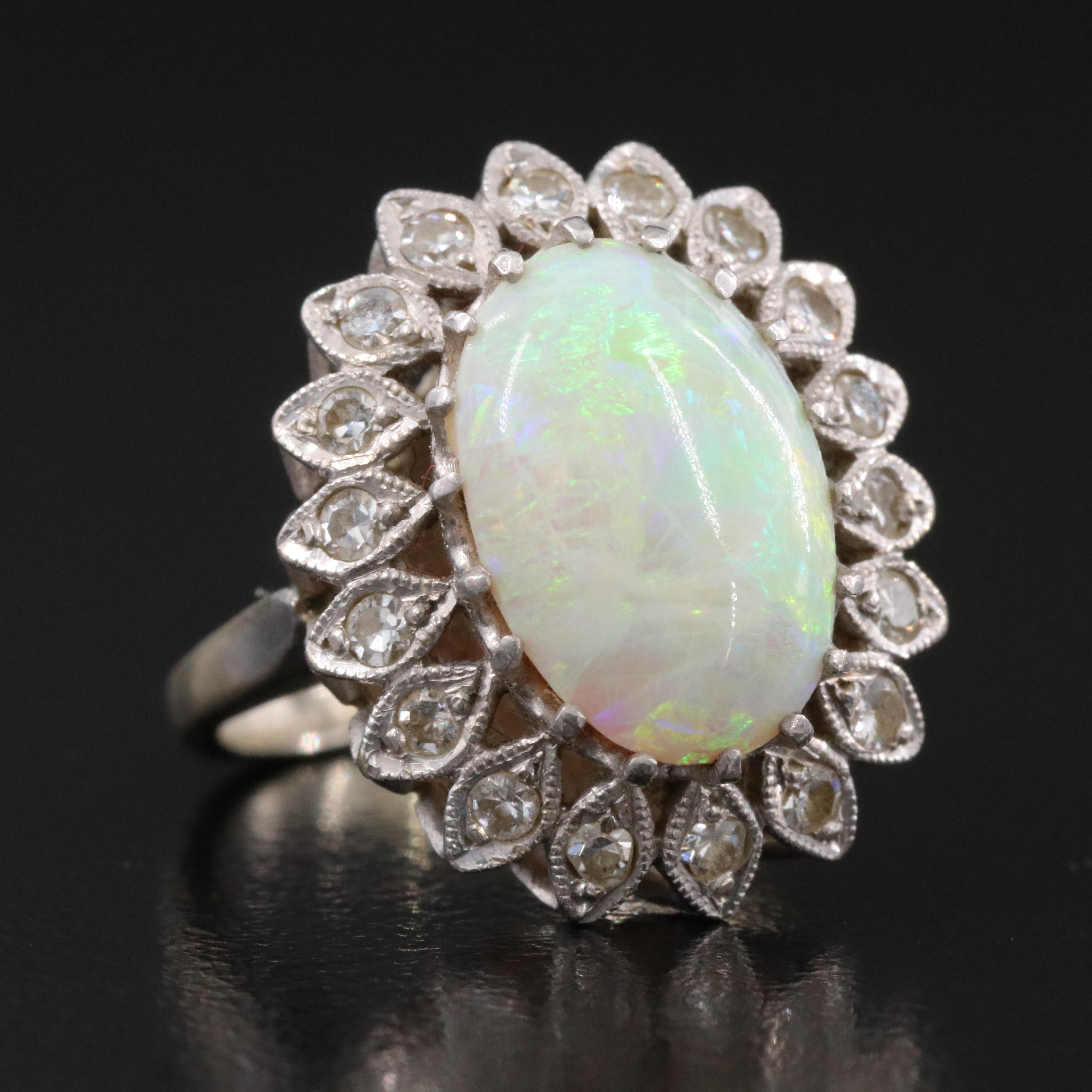 14K Vintage Opal and Diamond Ring