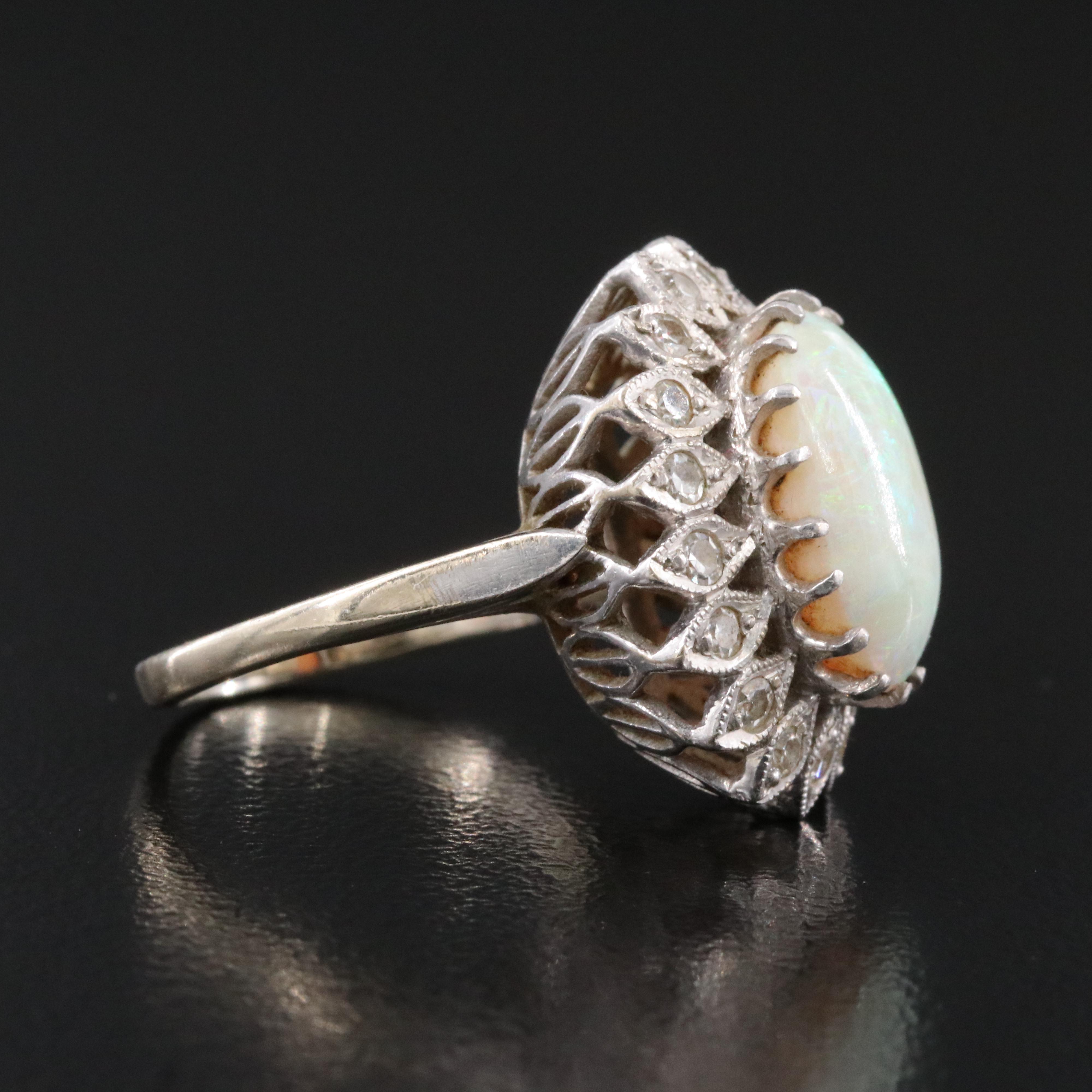 14K Vintage Opal and Diamond Ring
