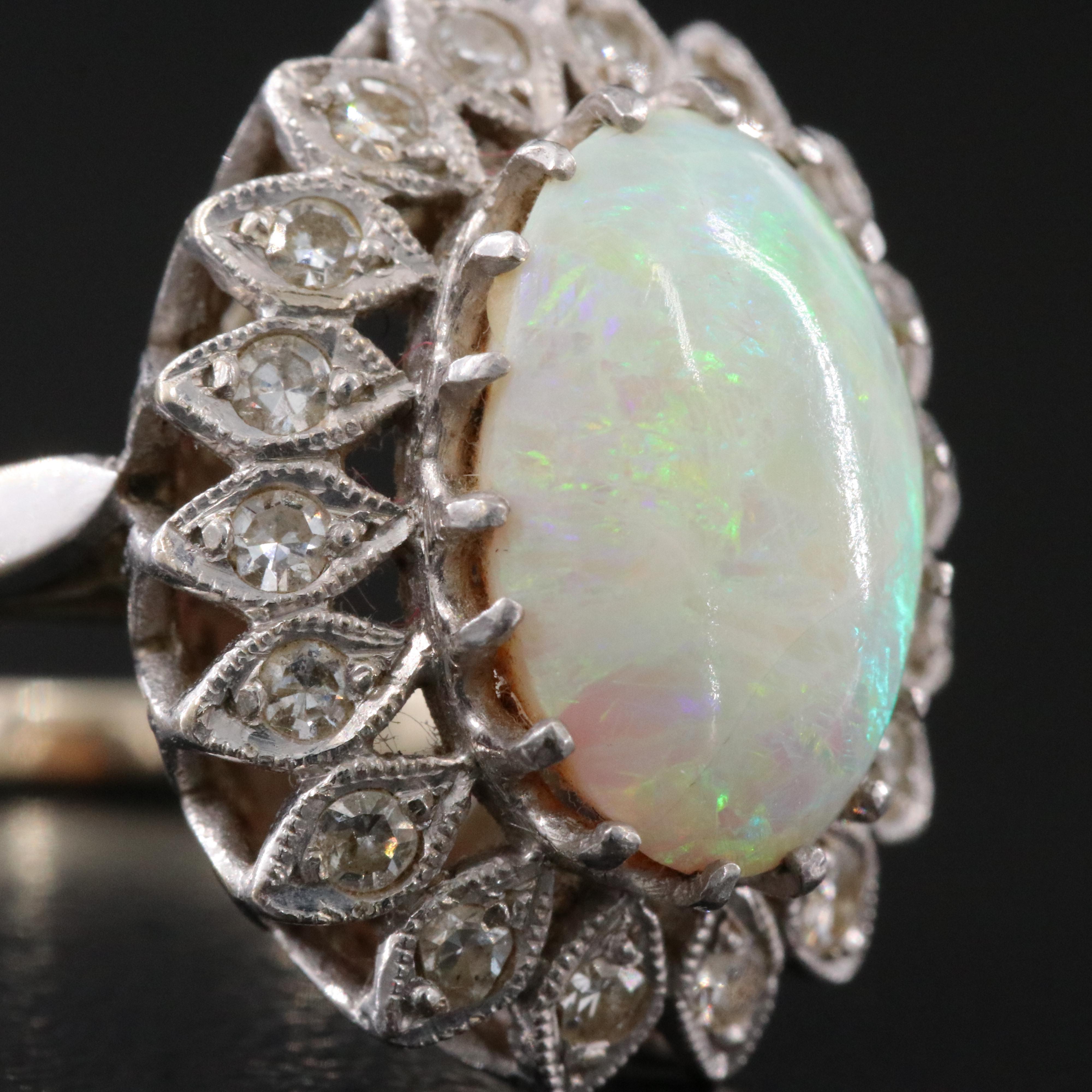 14K Vintage Opal and Diamond Ring