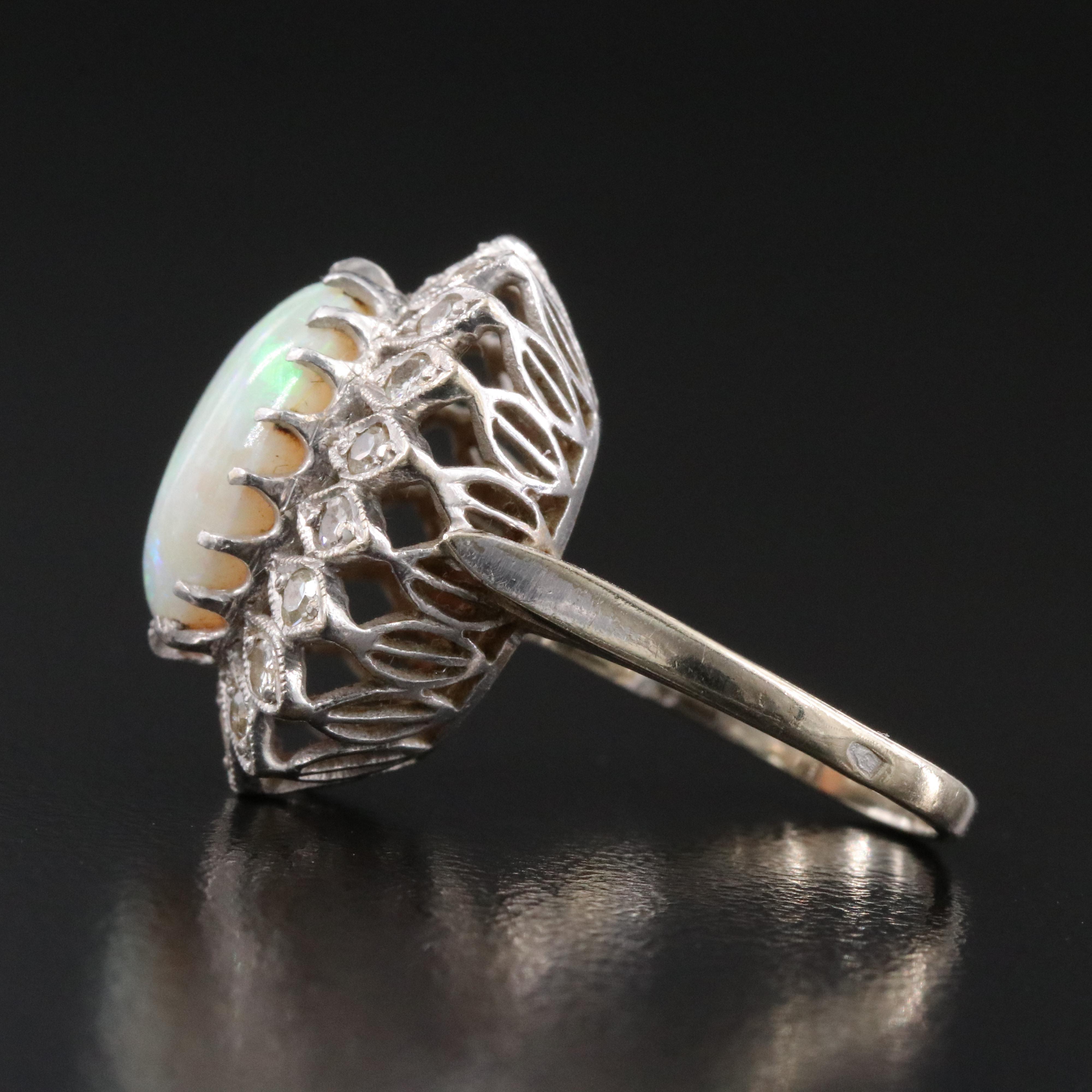 14K Vintage Opal and Diamond Ring