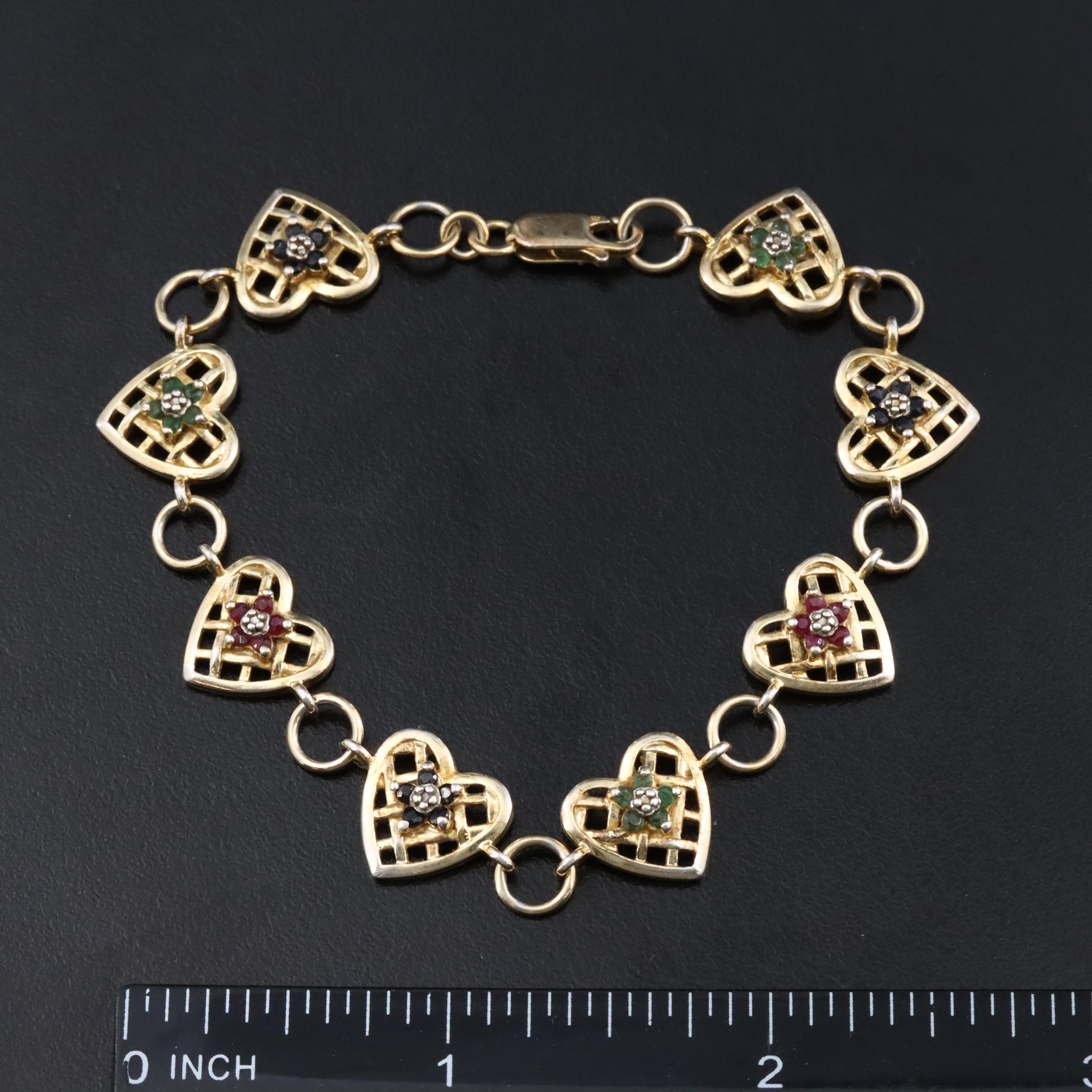 Sterling Gemstone Heart Bracelets with Diamond Accents