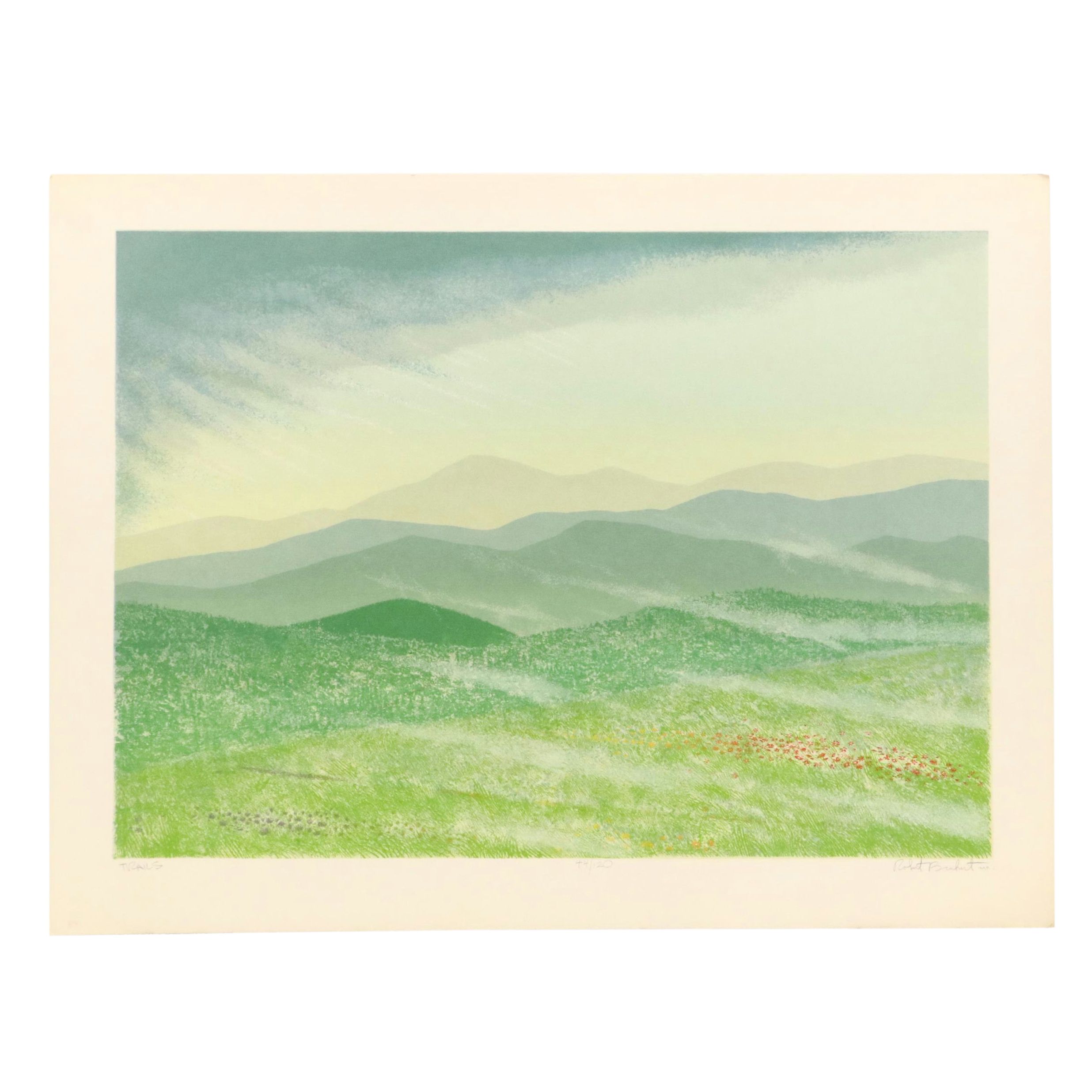 Robert Burkert Landscape Serigraph "Trails," Mid to Late 20th Century