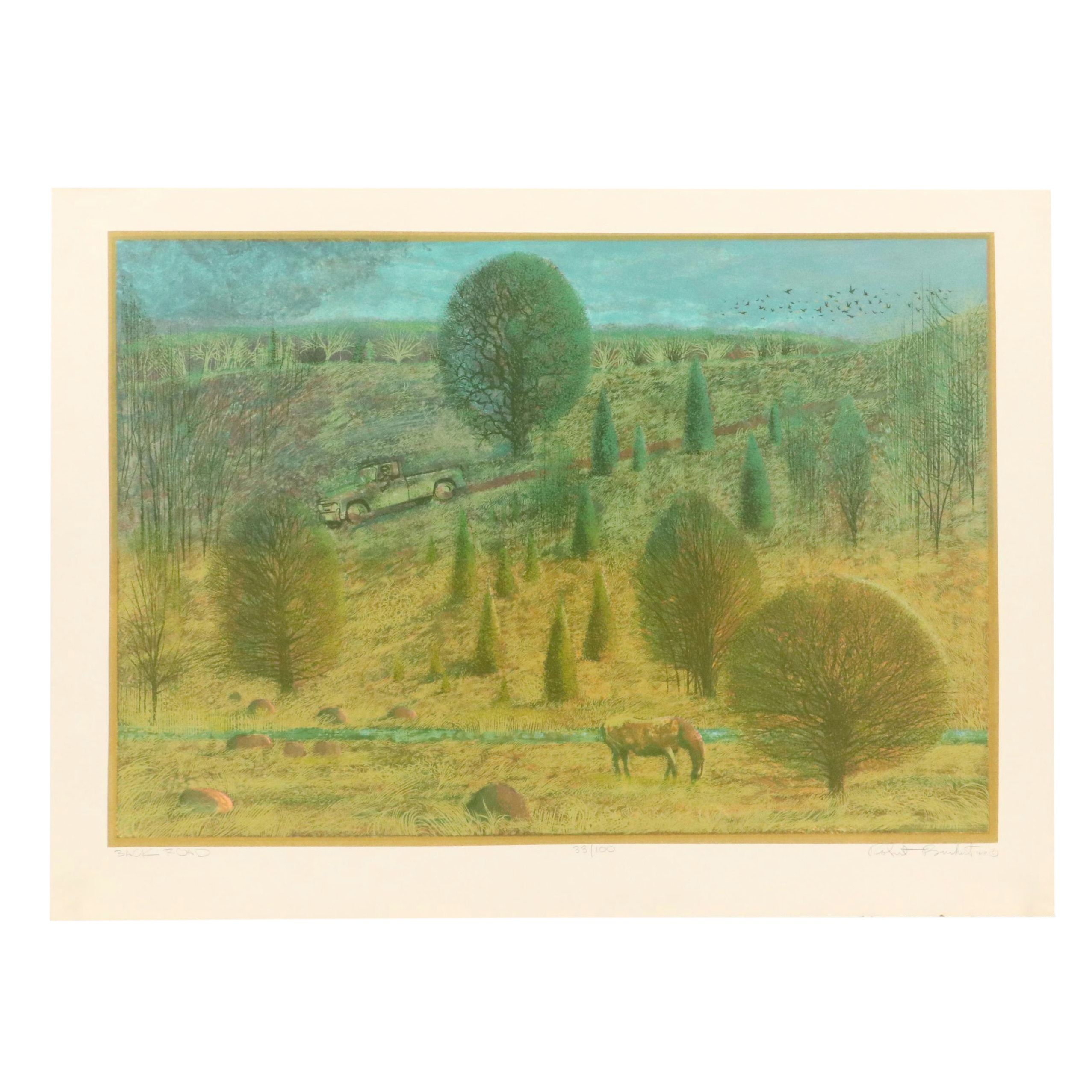 Robert Burkert Landscape Serigraph "Back Road," Mid to Late 20th Century