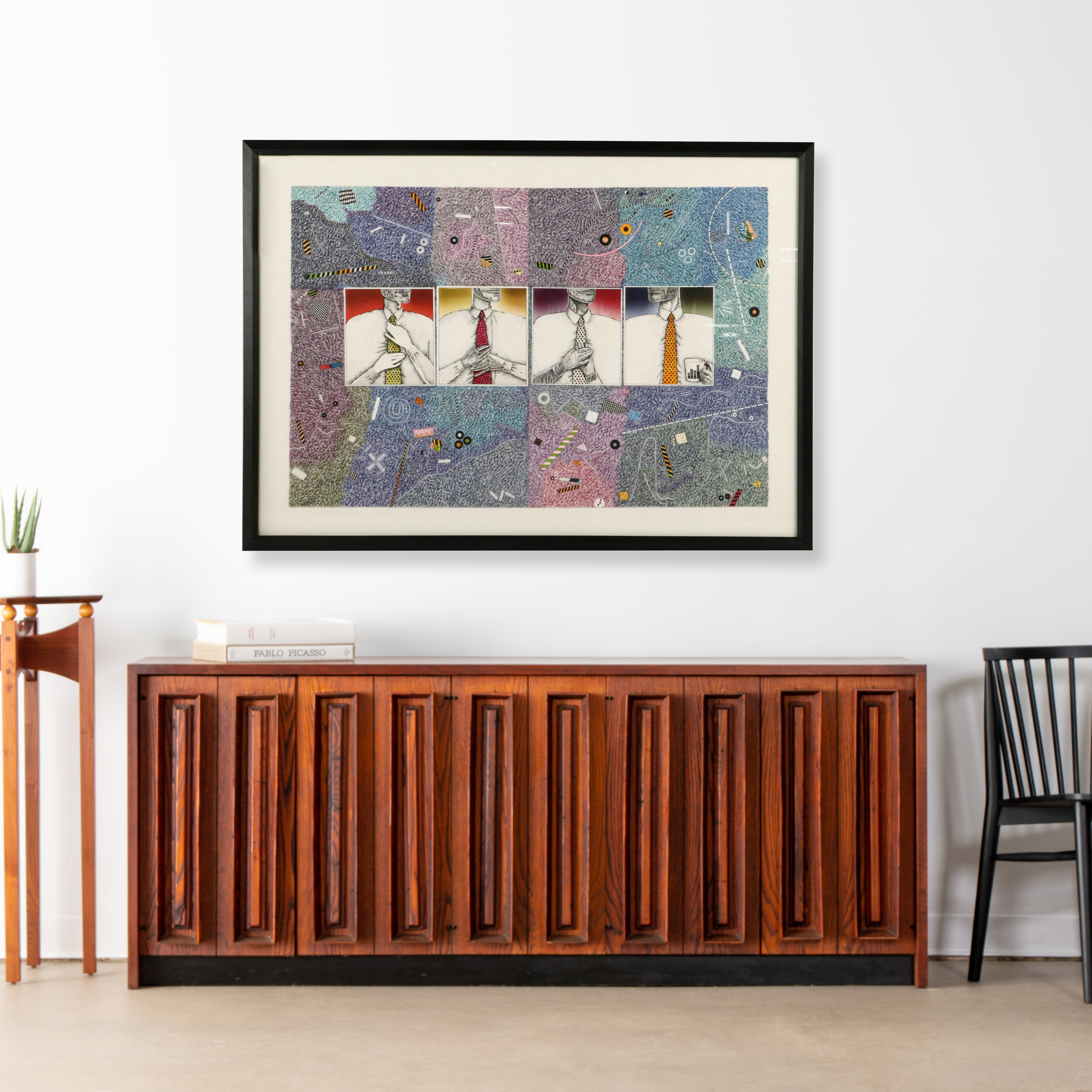 Thom Shaw Large-Scale Mixed Media Drawing of Men Wearing Ties