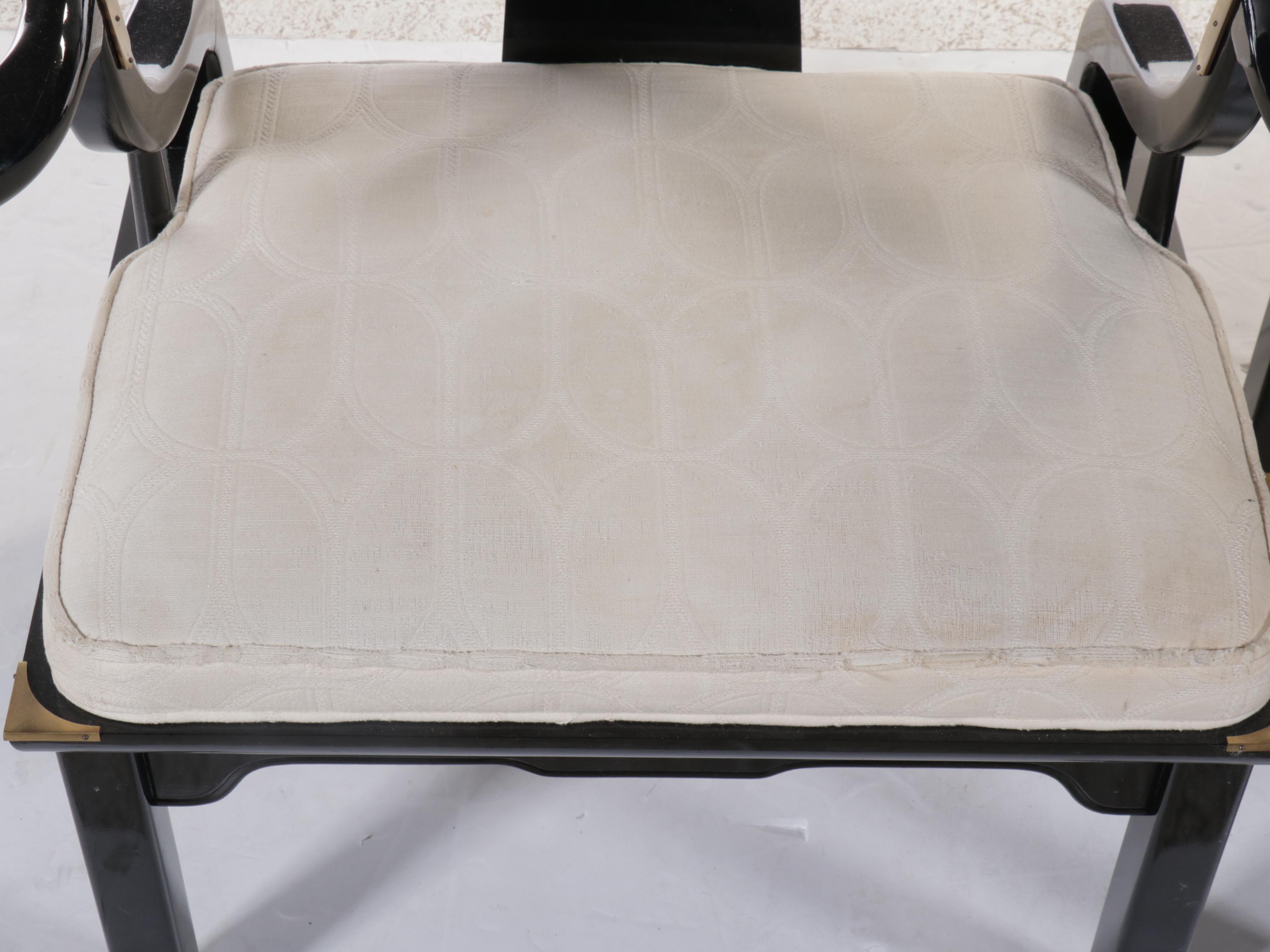 Pair of Century Chair Co. Chinese Style Black Lacquered Wood Armchairs