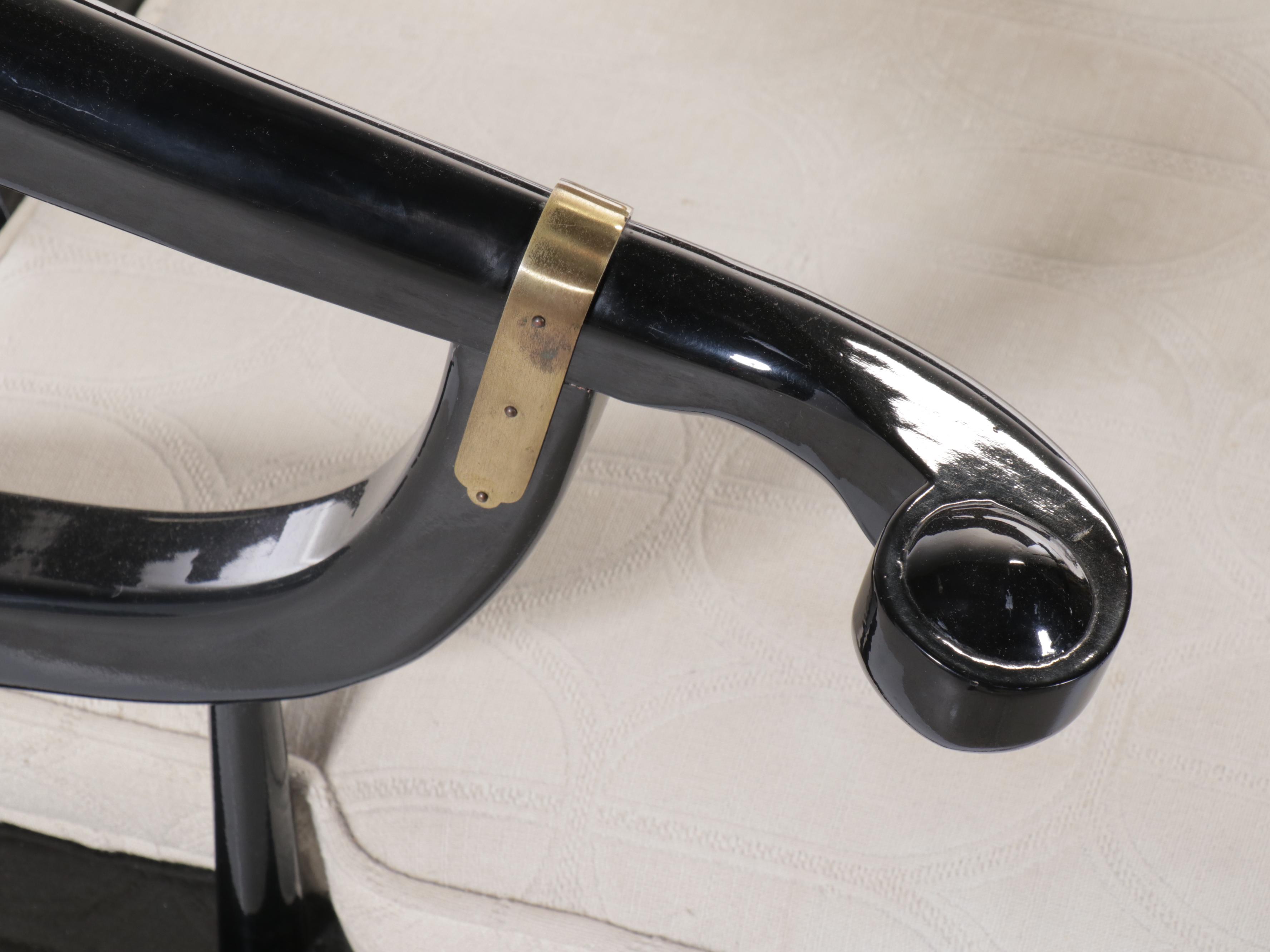 Pair of Century Chair Co. Chinese Style Black Lacquered Wood Armchairs