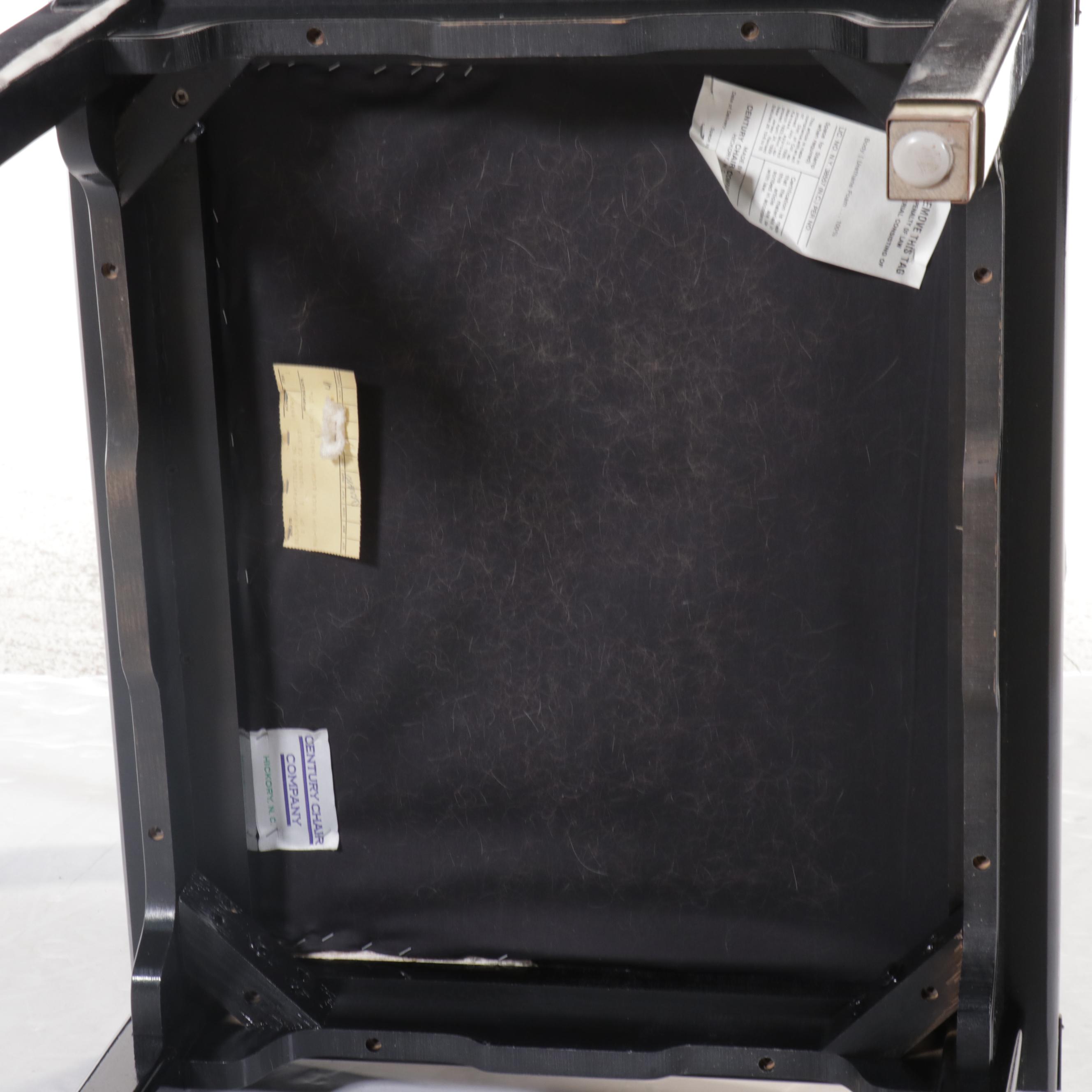 Pair of Century Chair Co. Chinese Style Black Lacquered Wood Armchairs