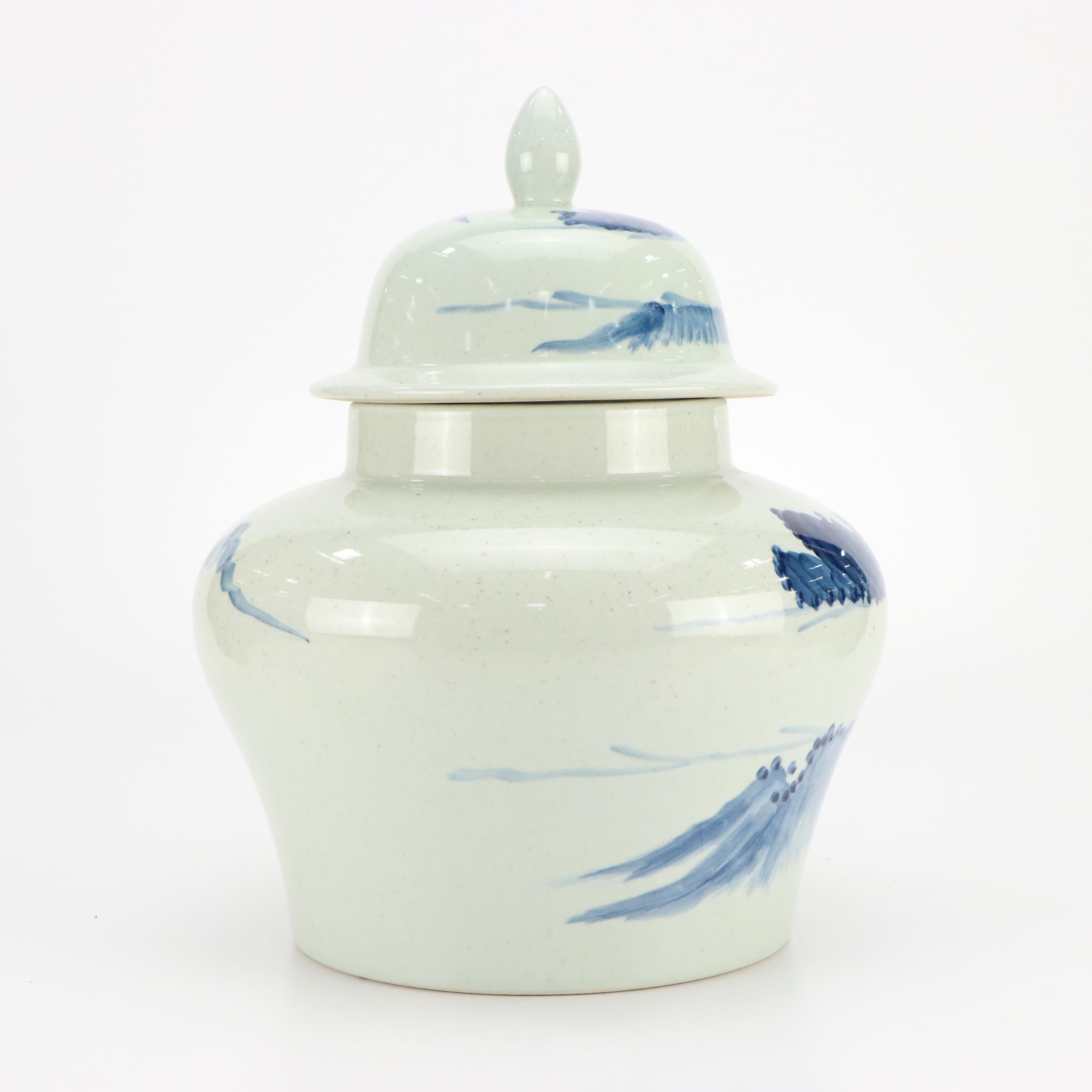 Chinese "Windswept" Ceramic Ginger Jar with Cobalt Decoration