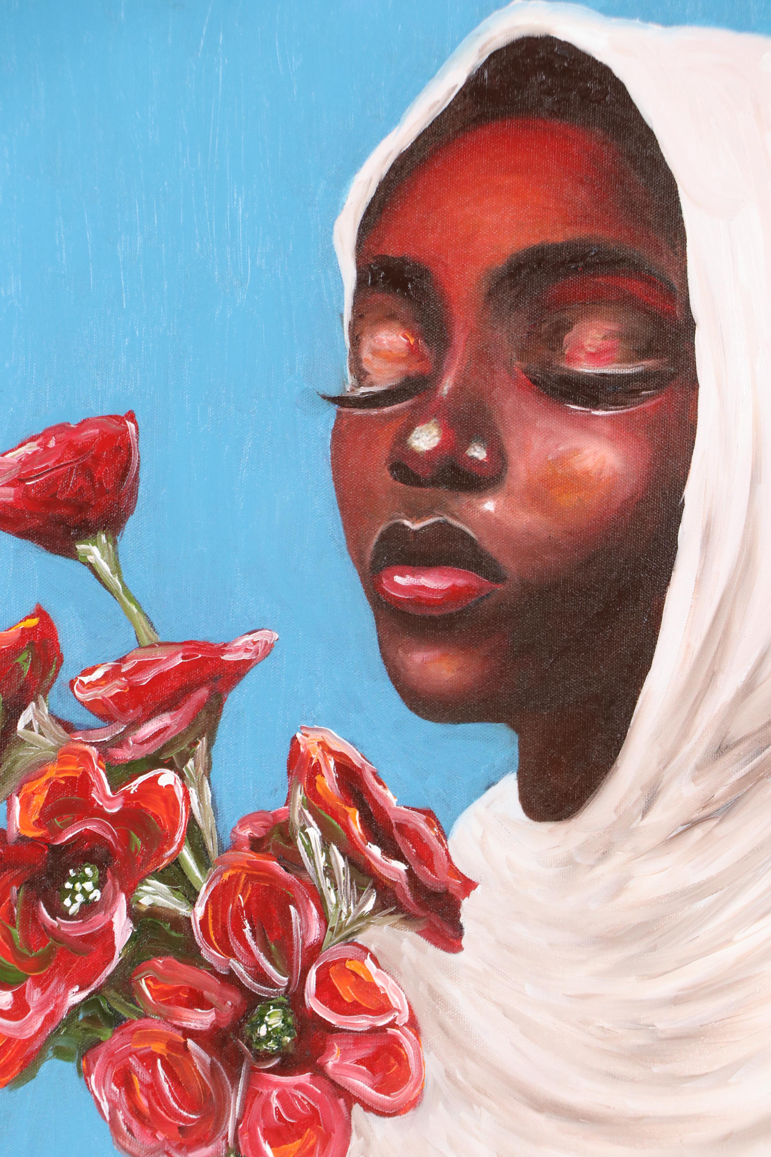 Oluwakemi Omowaire Oil Portrait "Give Me My Flowers.," 21st Century