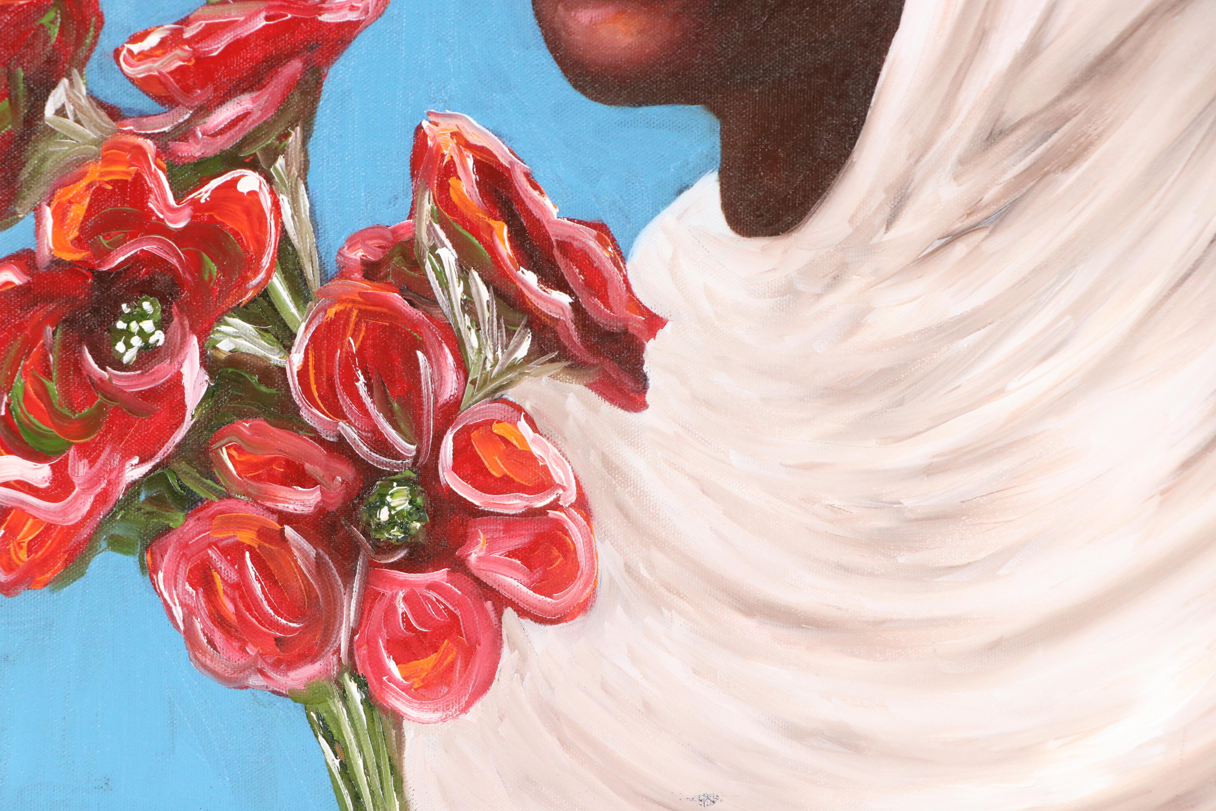 Oluwakemi Omowaire Oil Portrait "Give Me My Flowers.," 21st Century