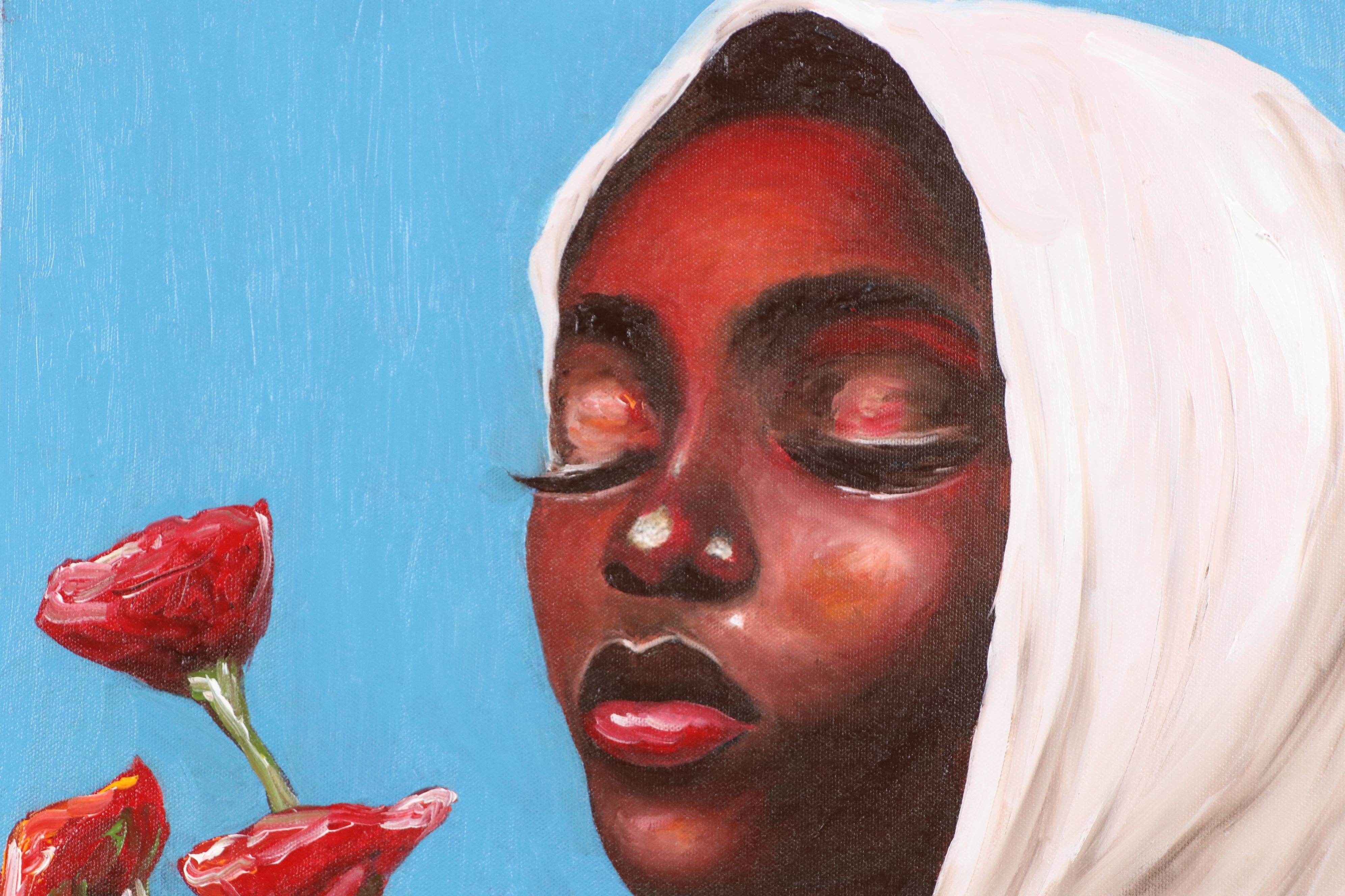 Oluwakemi Omowaire Oil Portrait "Give Me My Flowers.," 21st Century