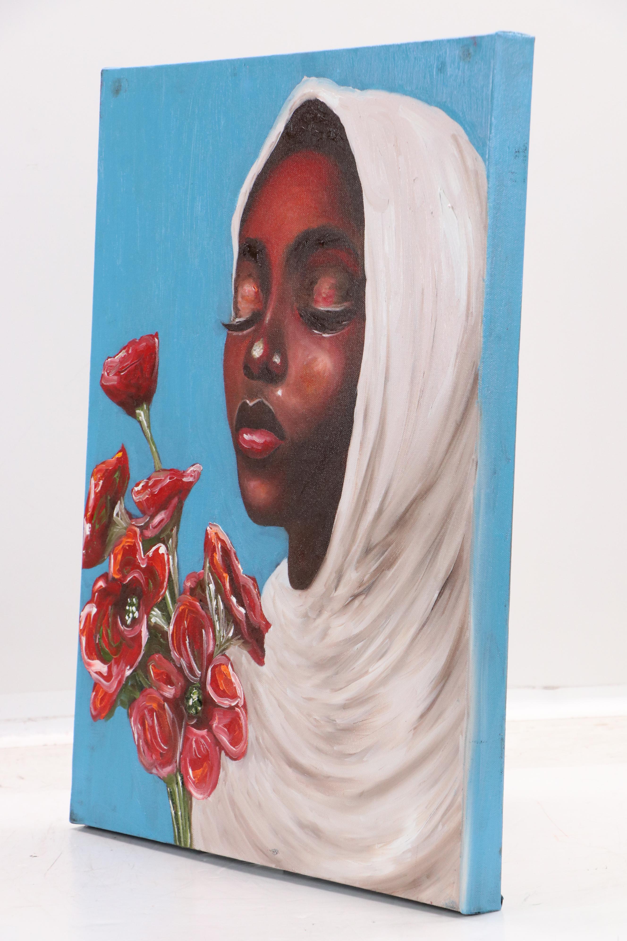 Oluwakemi Omowaire Oil Portrait "Give Me My Flowers.," 21st Century