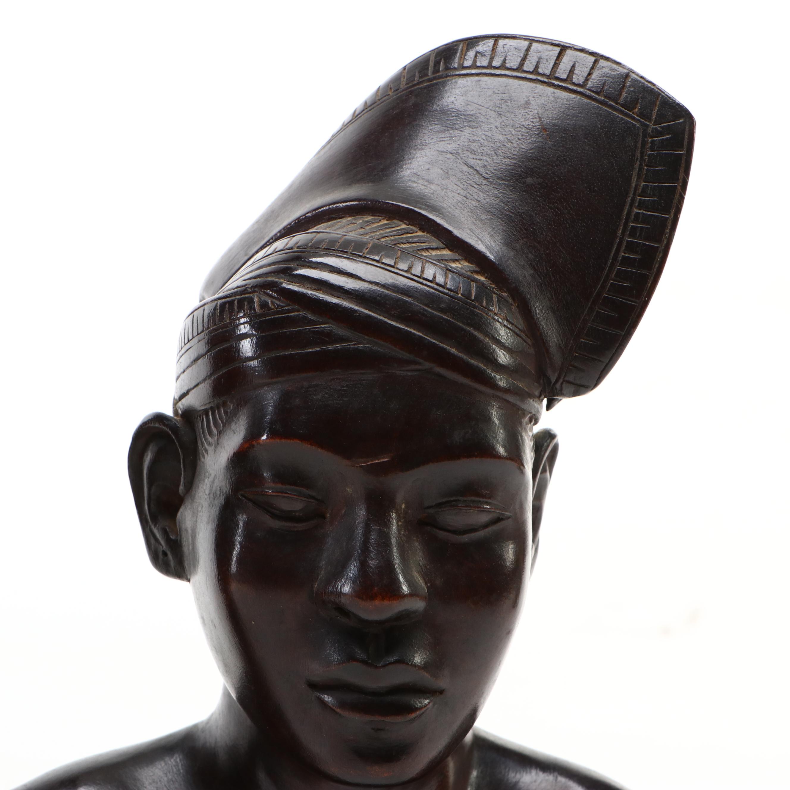 Balinese Ebonized Wood Male and Female Figure Quarter Busts