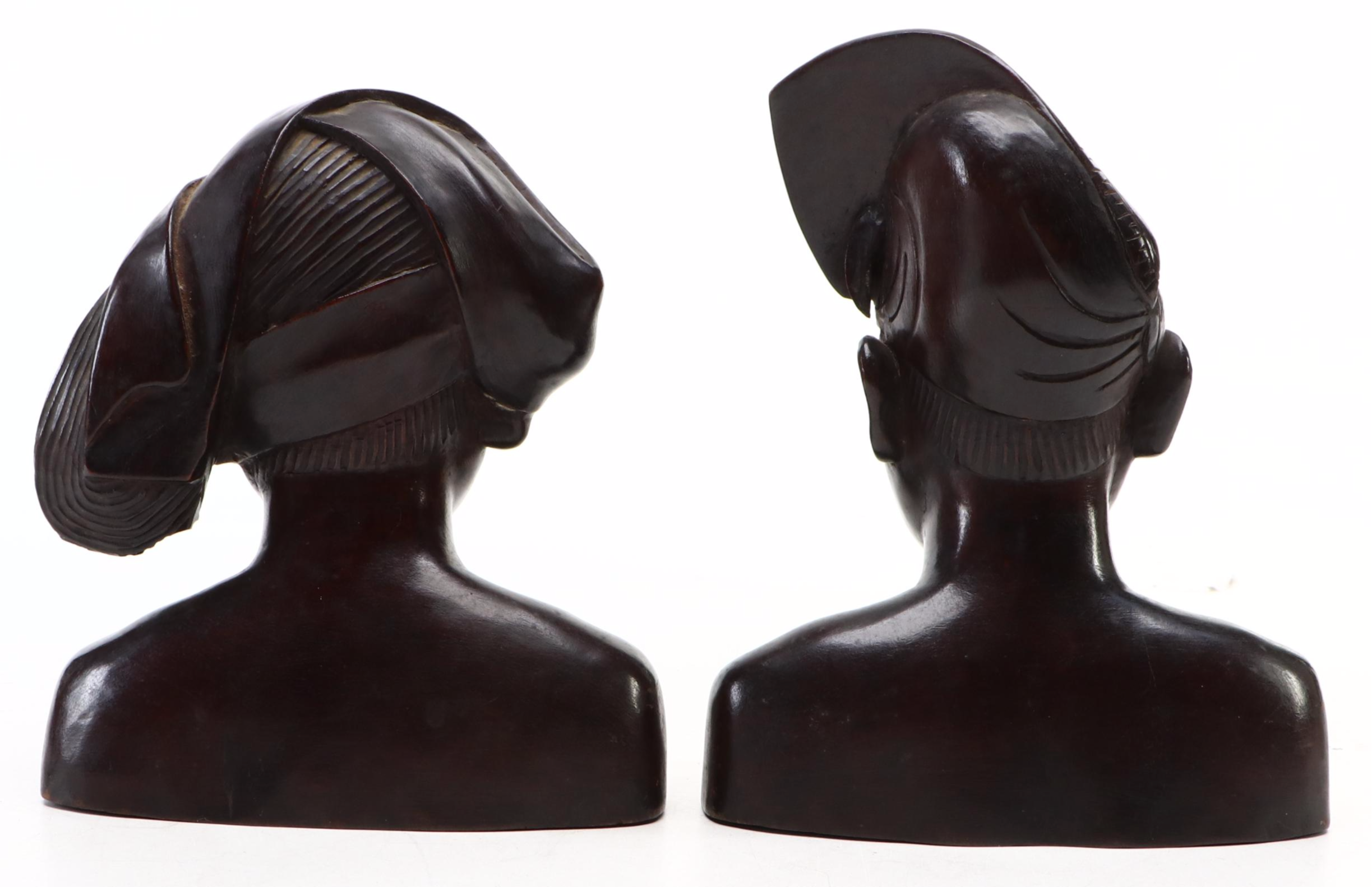 Balinese Ebonized Wood Male and Female Figure Quarter Busts
