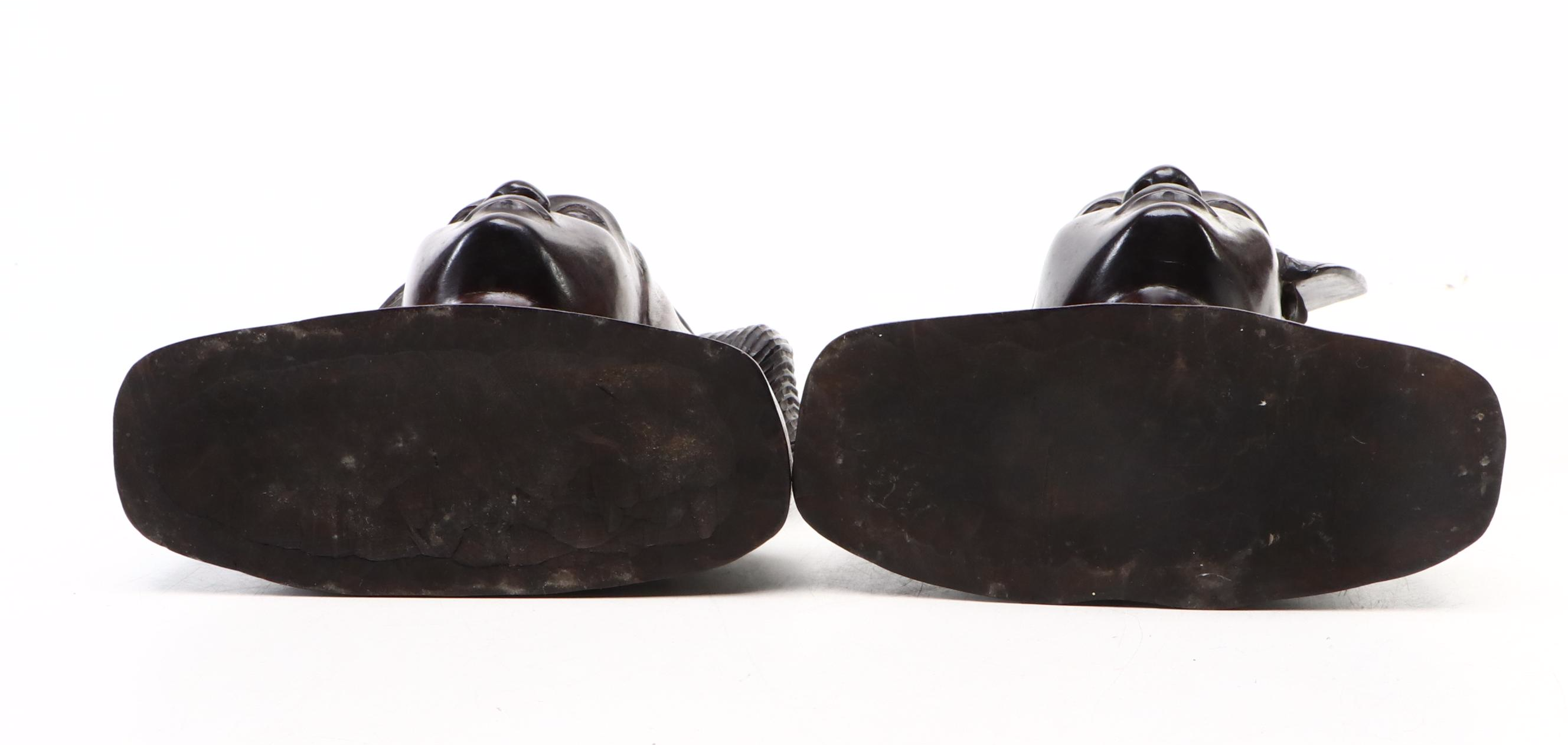 Balinese Ebonized Wood Male and Female Figure Quarter Busts