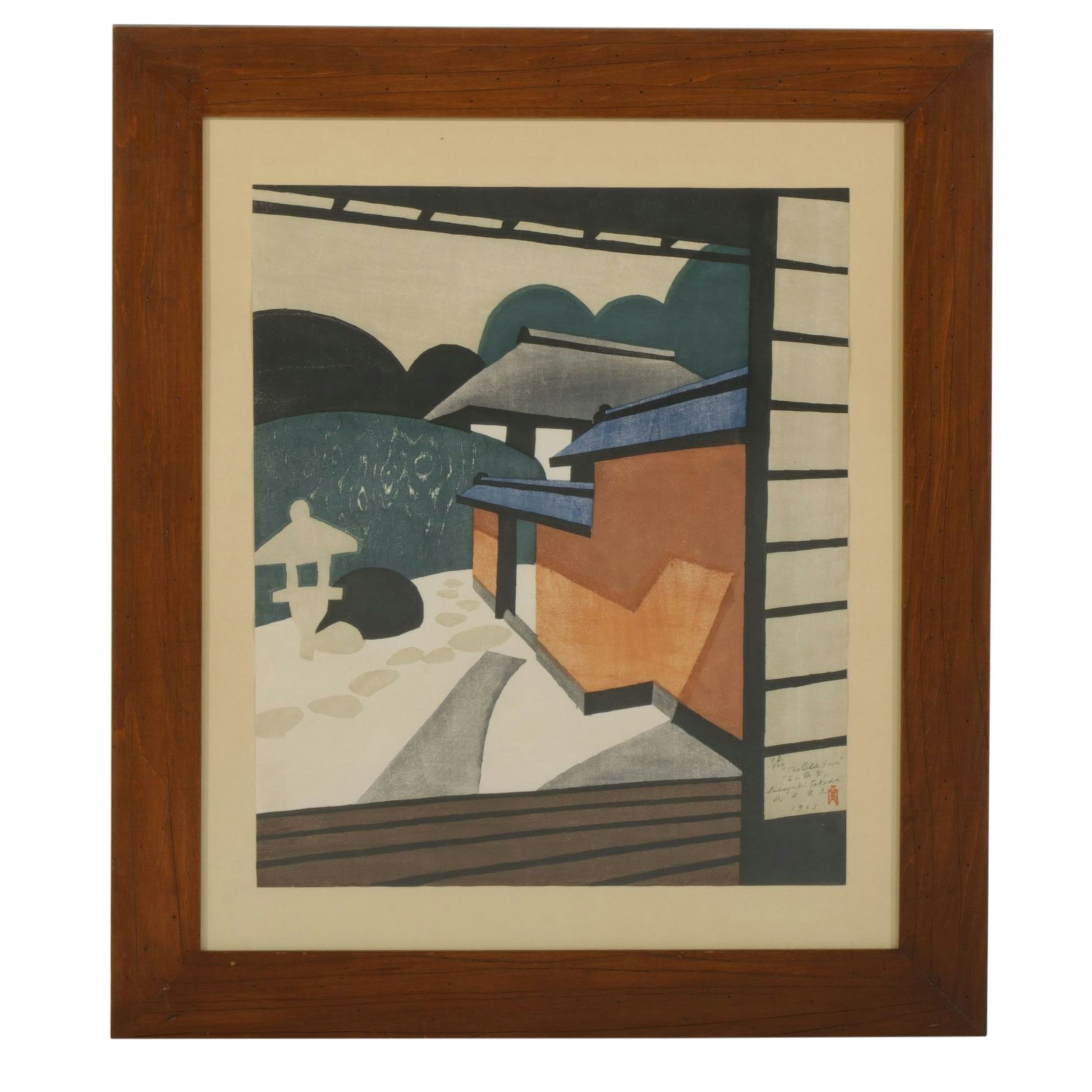 Sadayuki Takeda Japanese Woodblock "The Old Inn", 1963