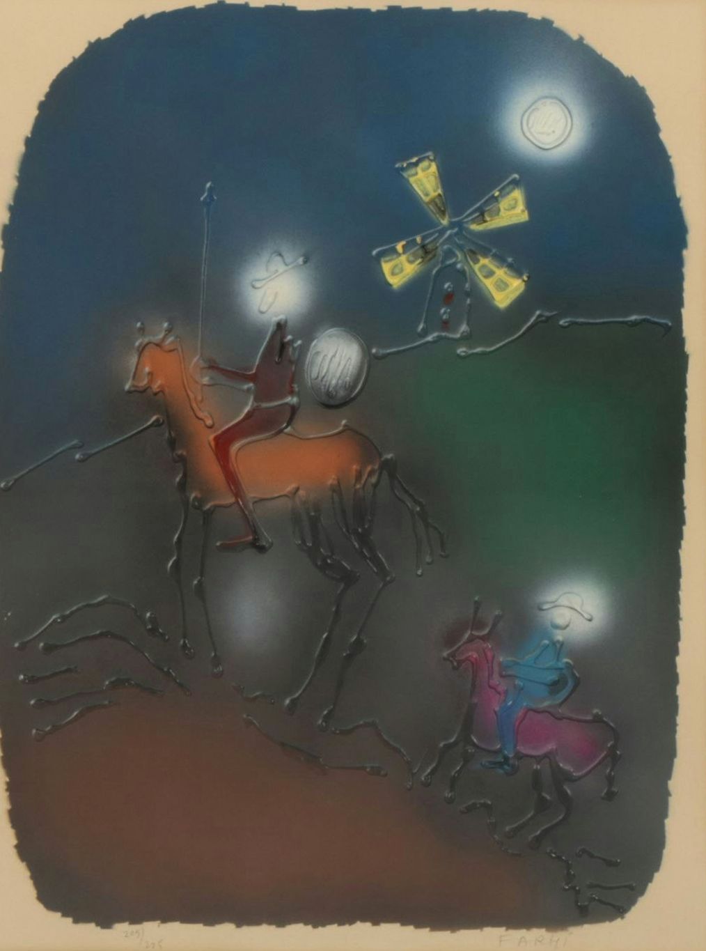 Jean-Claude Farhi Embossed Lithograph "Don Quixote", Late 20th Century