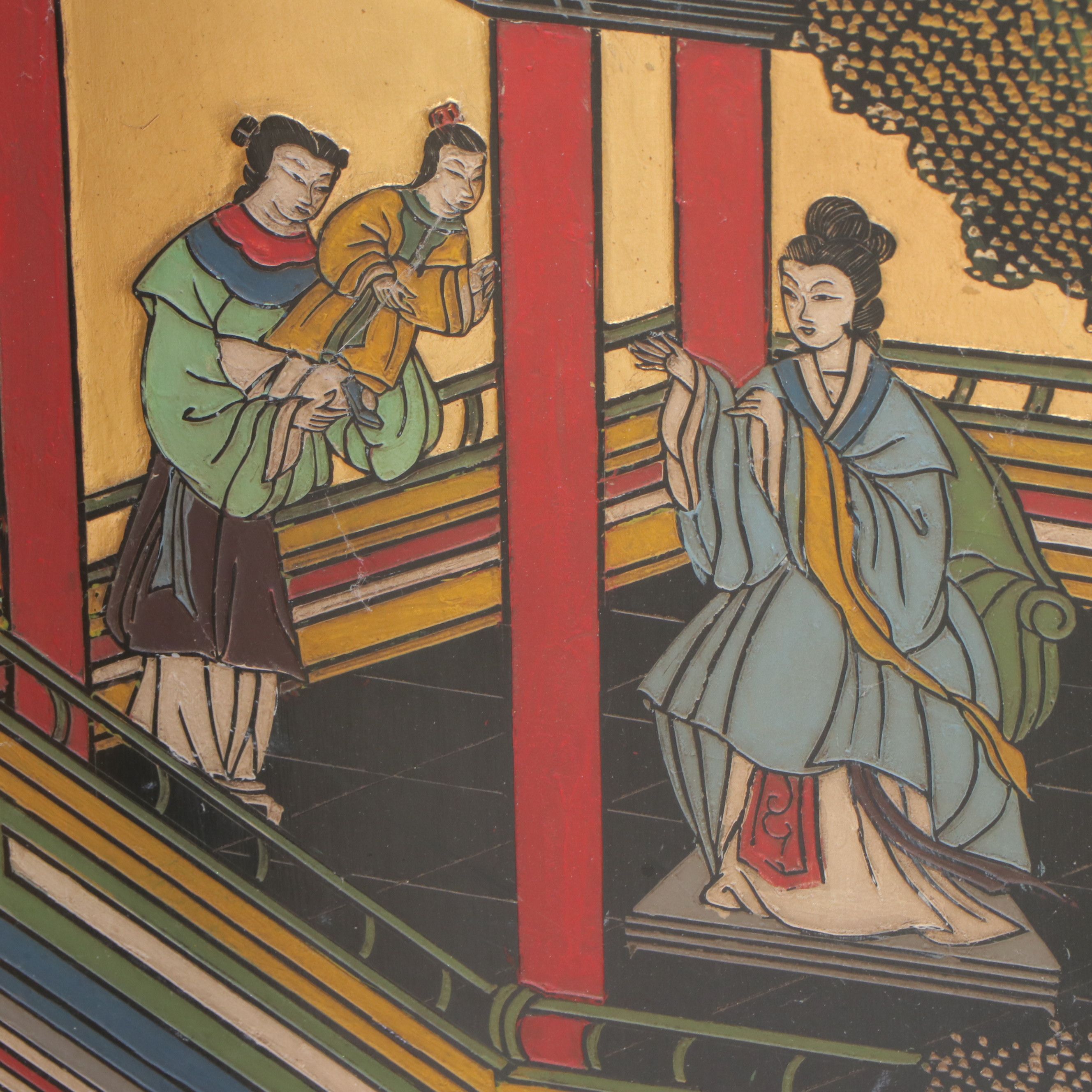 Chinese Parcel-Gilt Lacquered Wood Four-Panel Room Screen