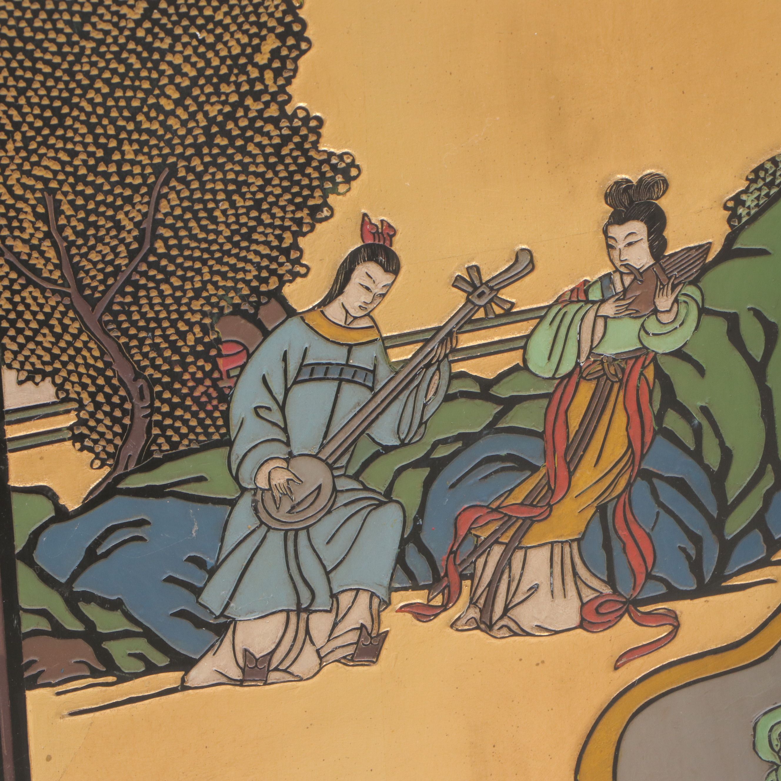 Chinese Parcel-Gilt Lacquered Wood Four-Panel Room Screen