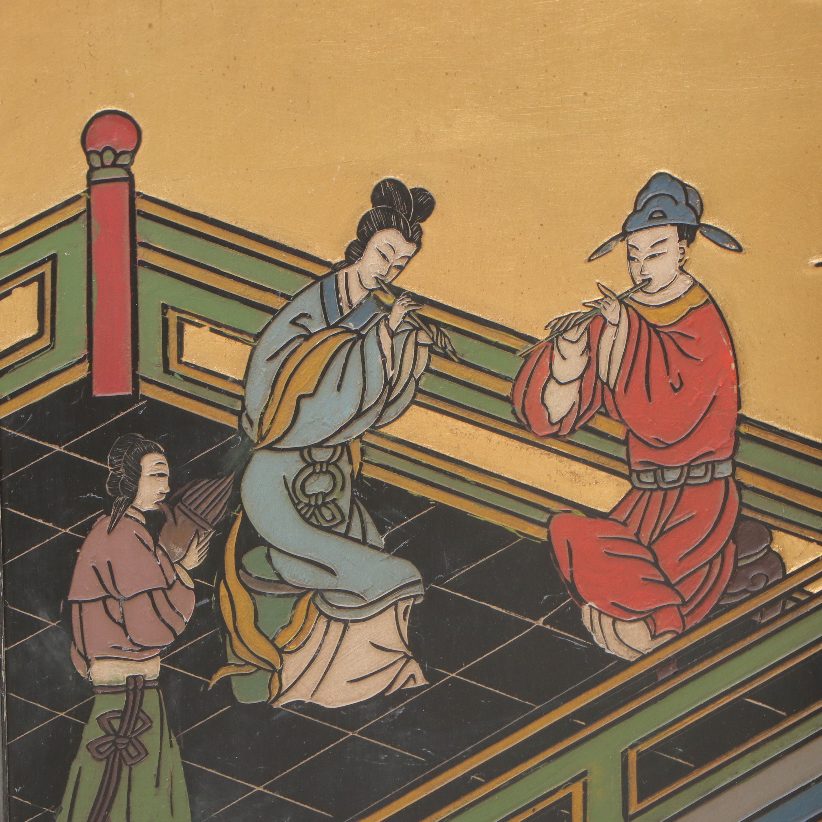 Chinese Parcel-Gilt Lacquered Wood Four-Panel Room Screen