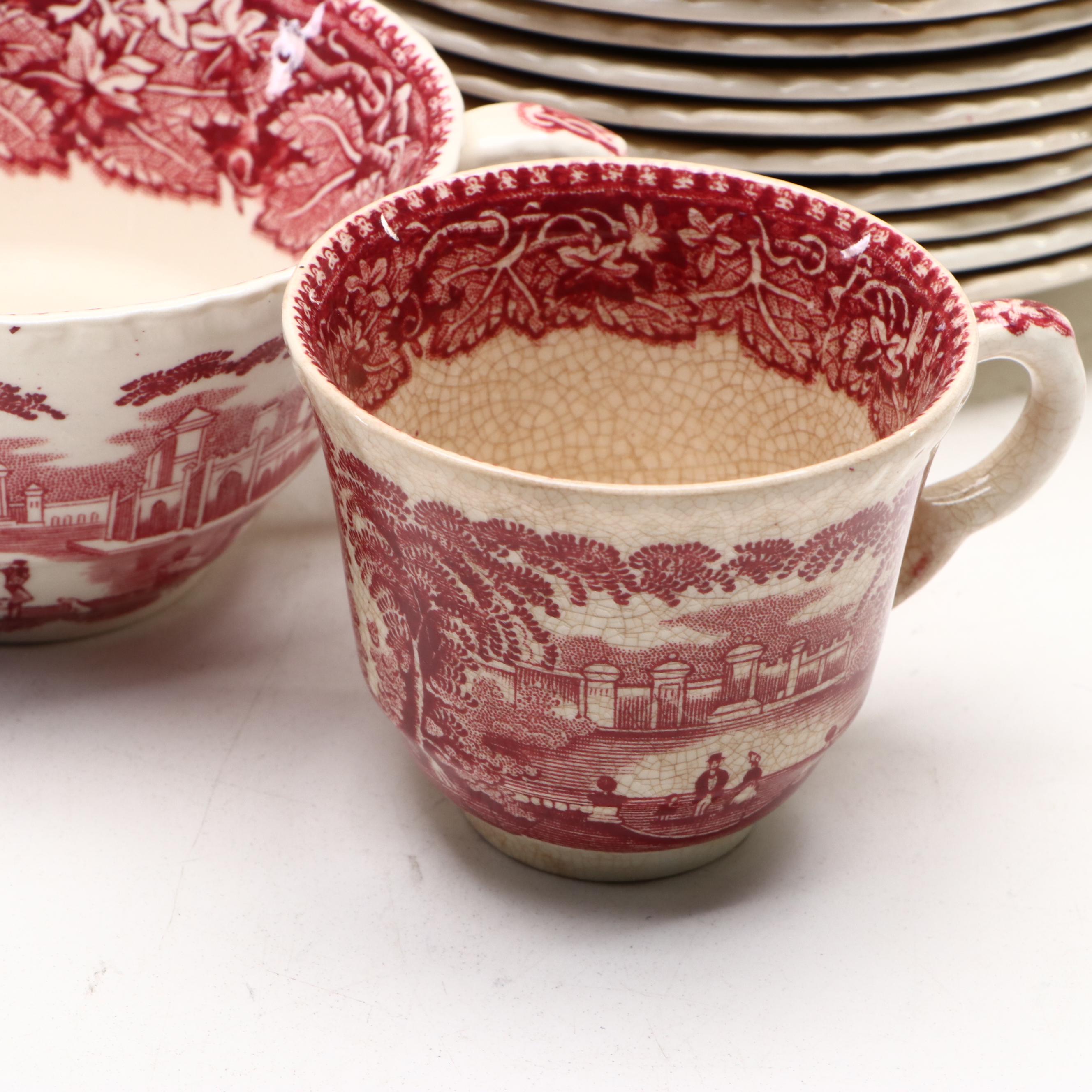 Mason's "Vista" Pink Ironstone China Dinnerware, Mid-20th Century