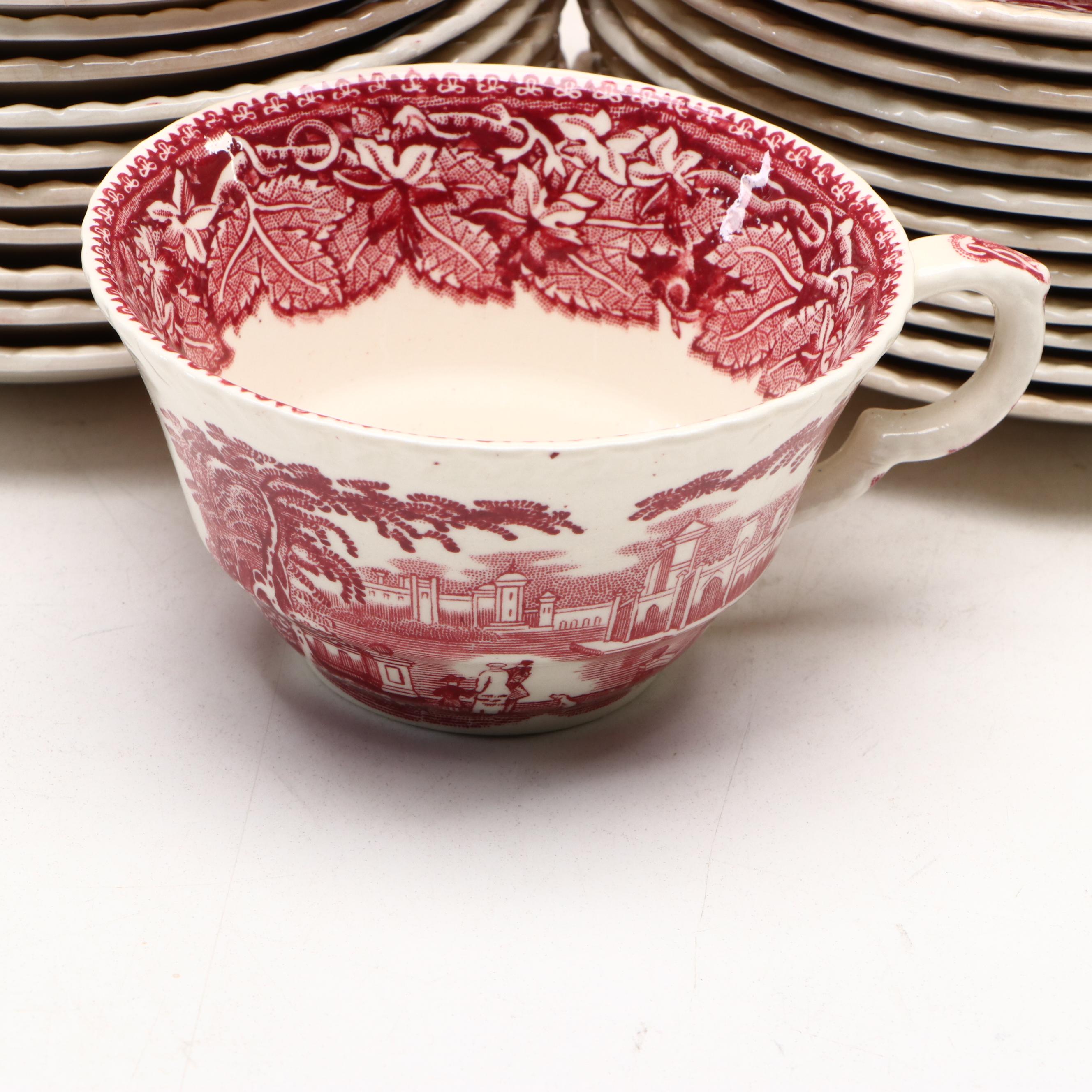 Mason's "Vista" Pink Ironstone China Dinnerware, Mid-20th Century