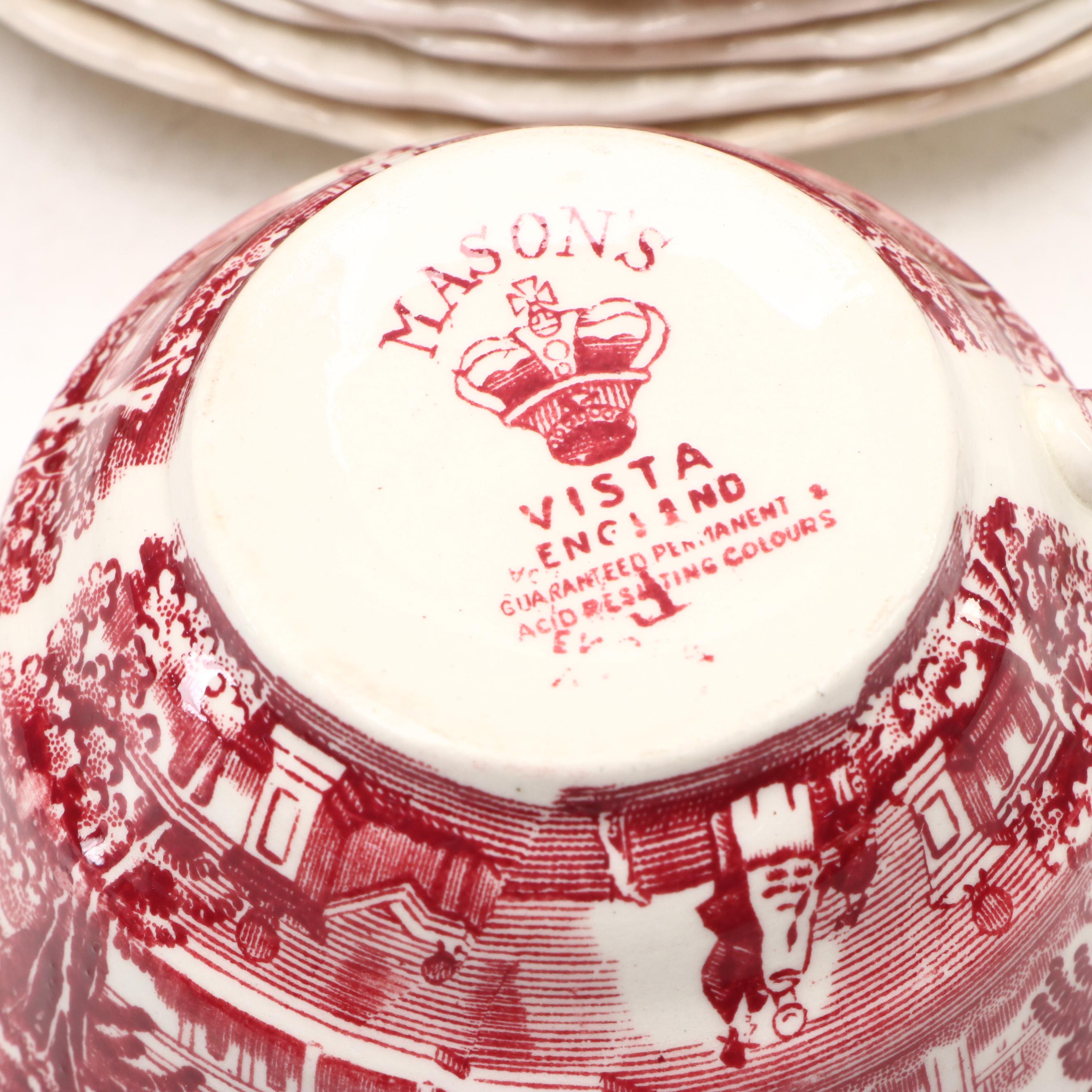 Mason's "Vista" Pink Ironstone China Dinnerware, Mid-20th Century