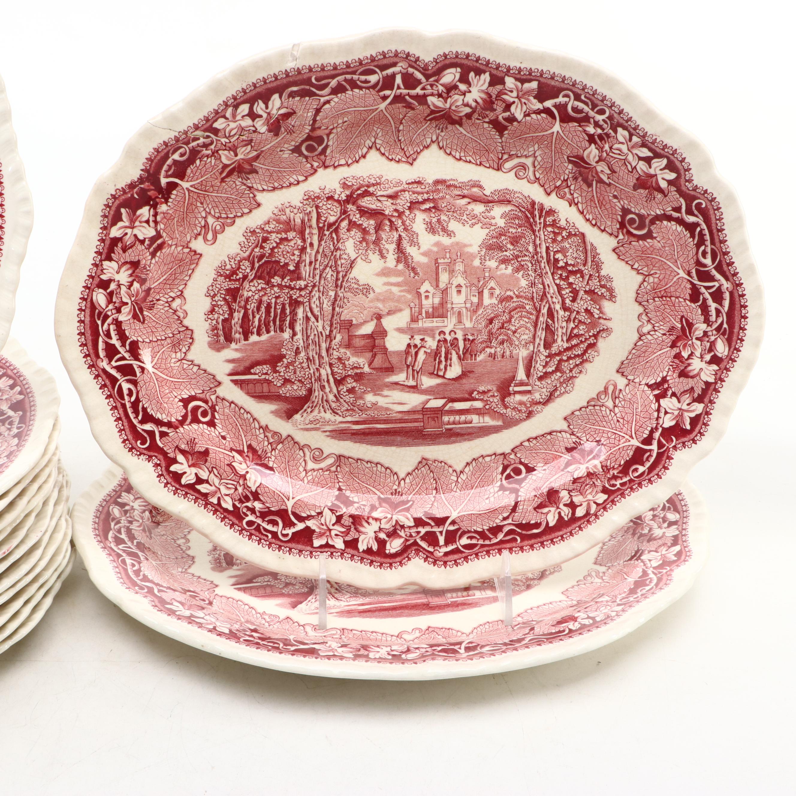 Mason's "Vista" Pink Ironstone China Dinnerware, Mid-20th Century