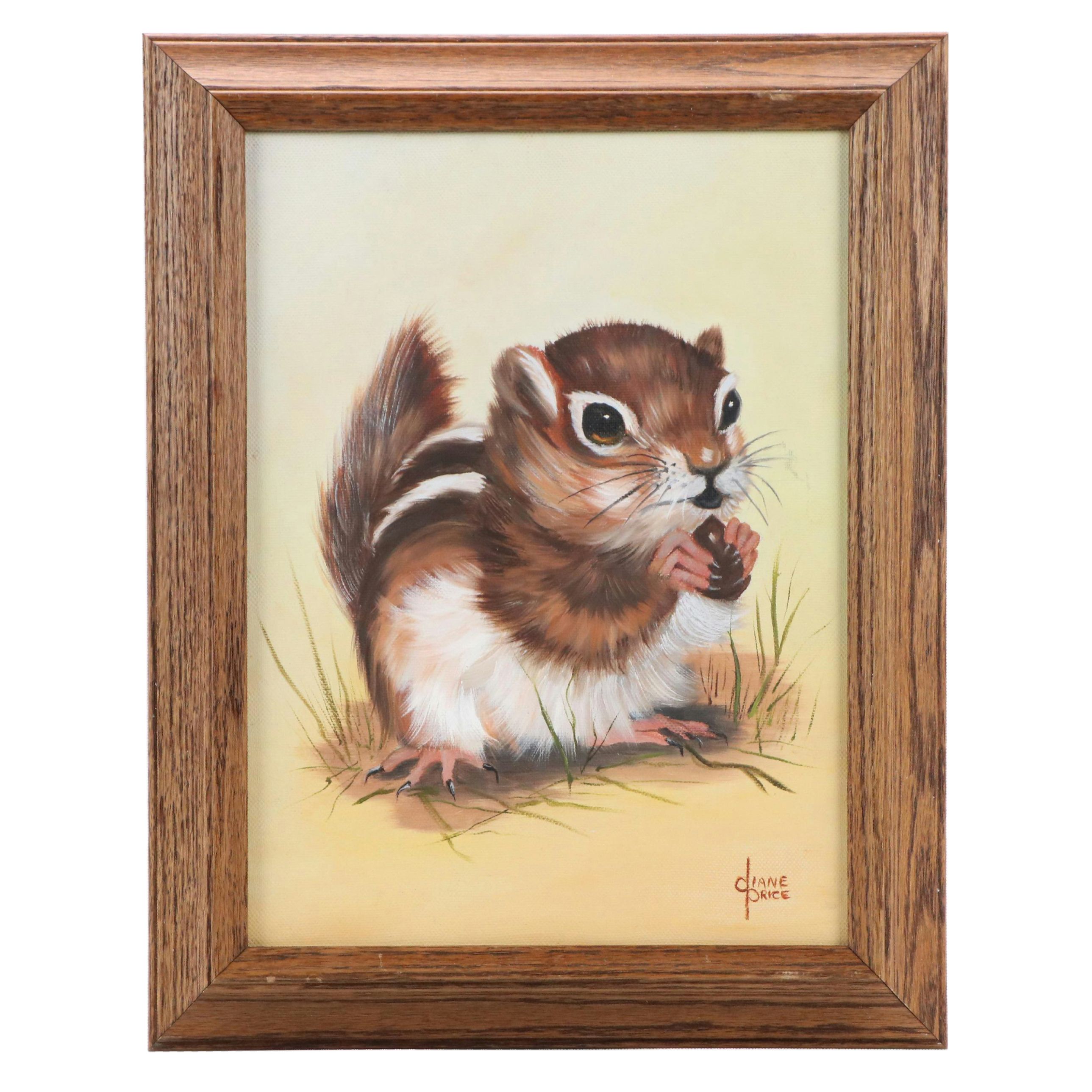 Diane Price Oil Painting of Chipmunk, Late 20th Century