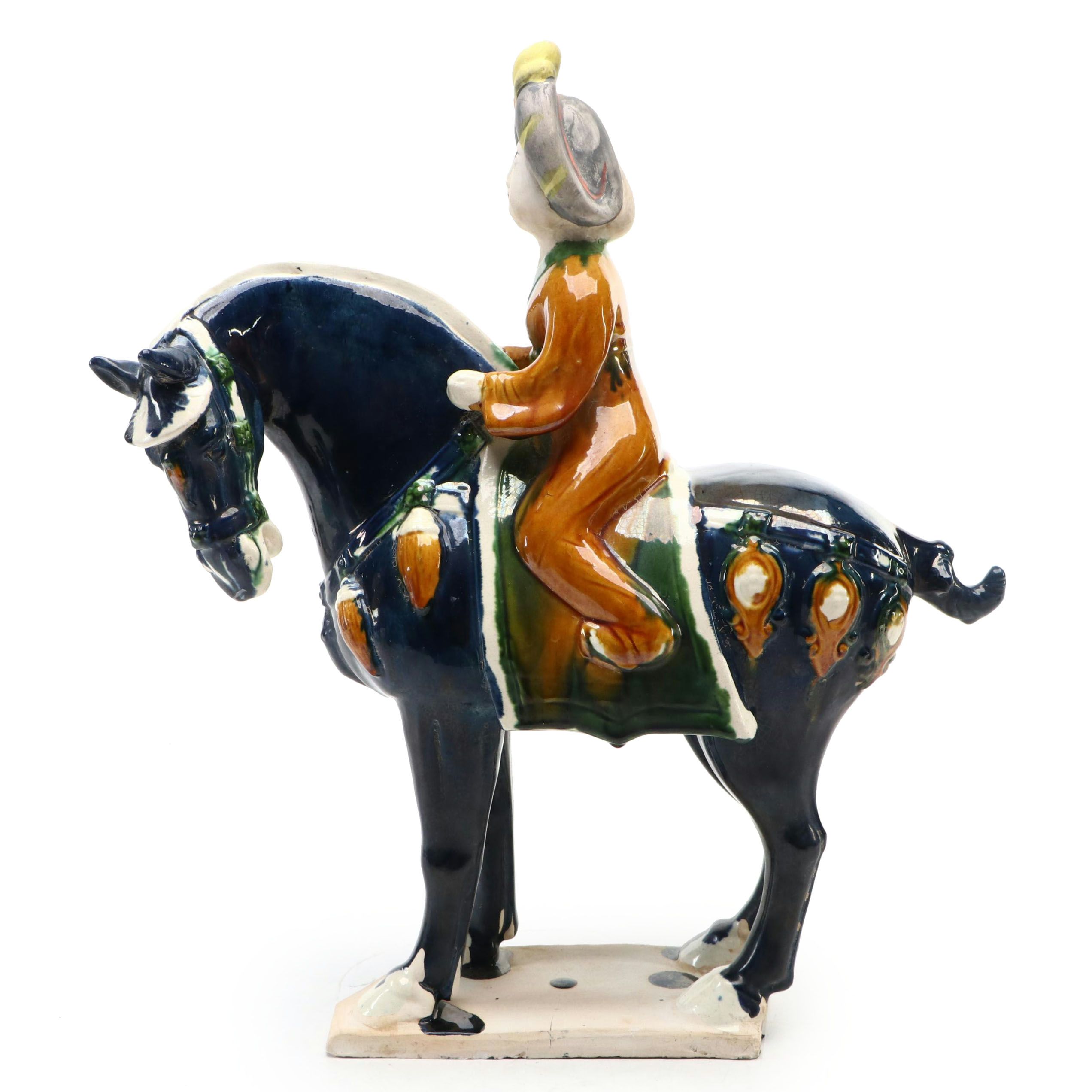 Beijing Clay Figure Ltd. Sancai Ware Ceramic Horse and Rider