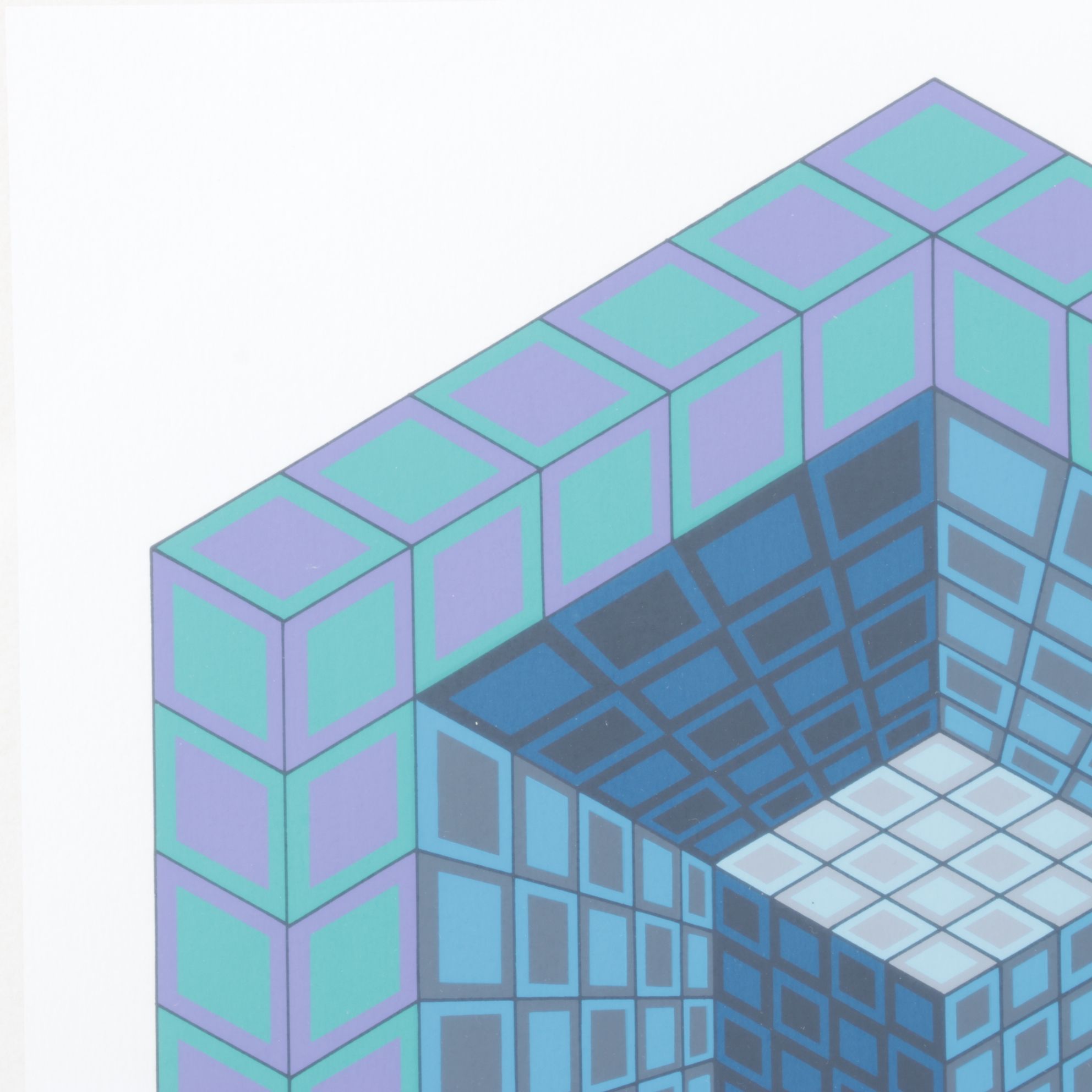 Victor Vasarely Serigraph Optical Art of a Cube in a Hexagon, Late 20th Century