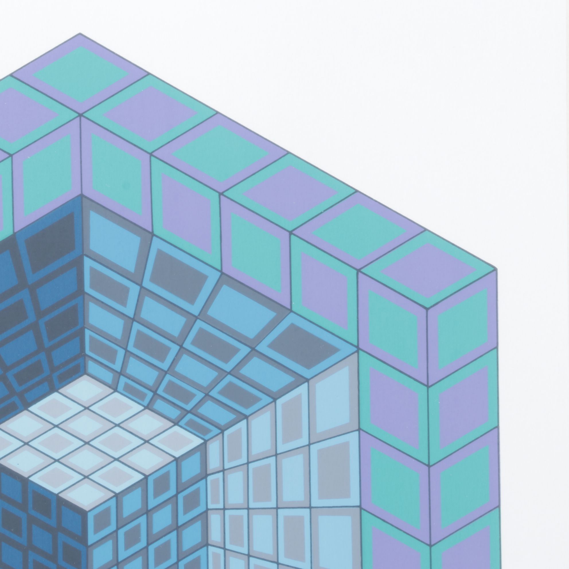 Victor Vasarely Serigraph Optical Art of a Cube in a Hexagon, Late 20th Century