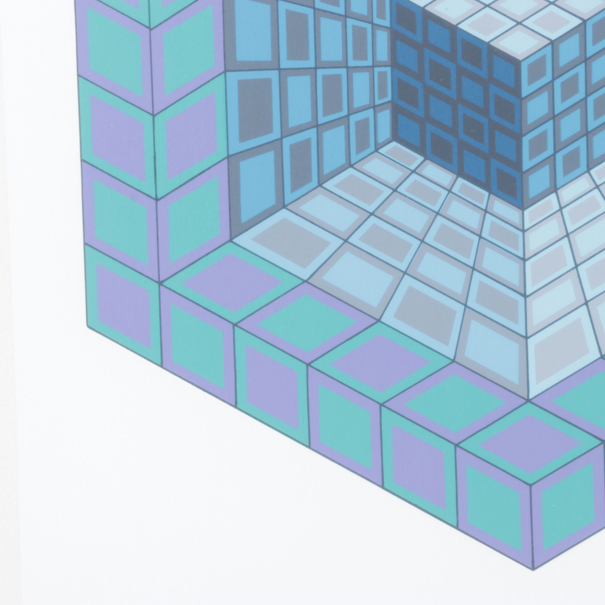 Victor Vasarely Serigraph Optical Art of a Cube in a Hexagon, Late 20th Century