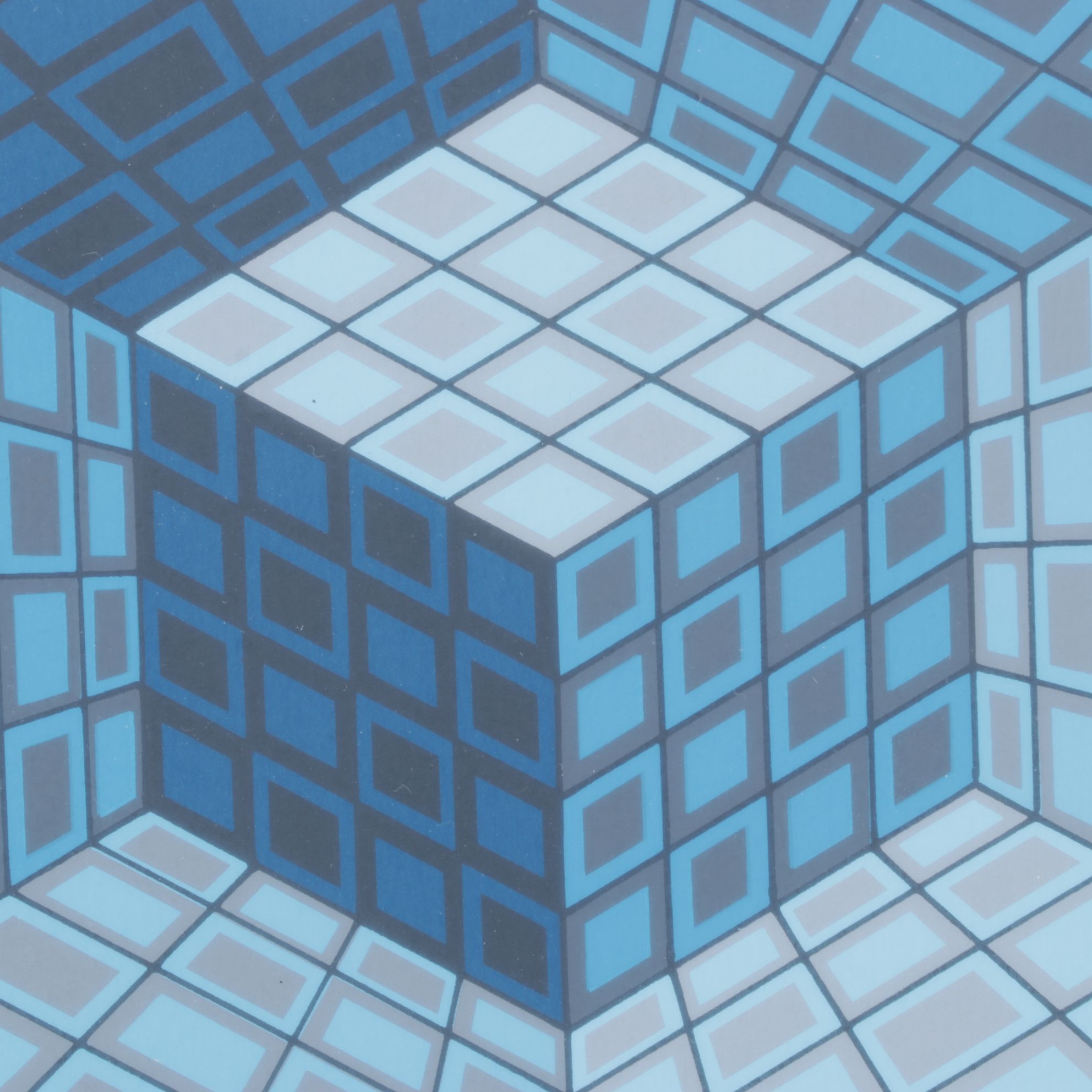 Victor Vasarely Serigraph Optical Art of a Cube in a Hexagon, Late 20th Century