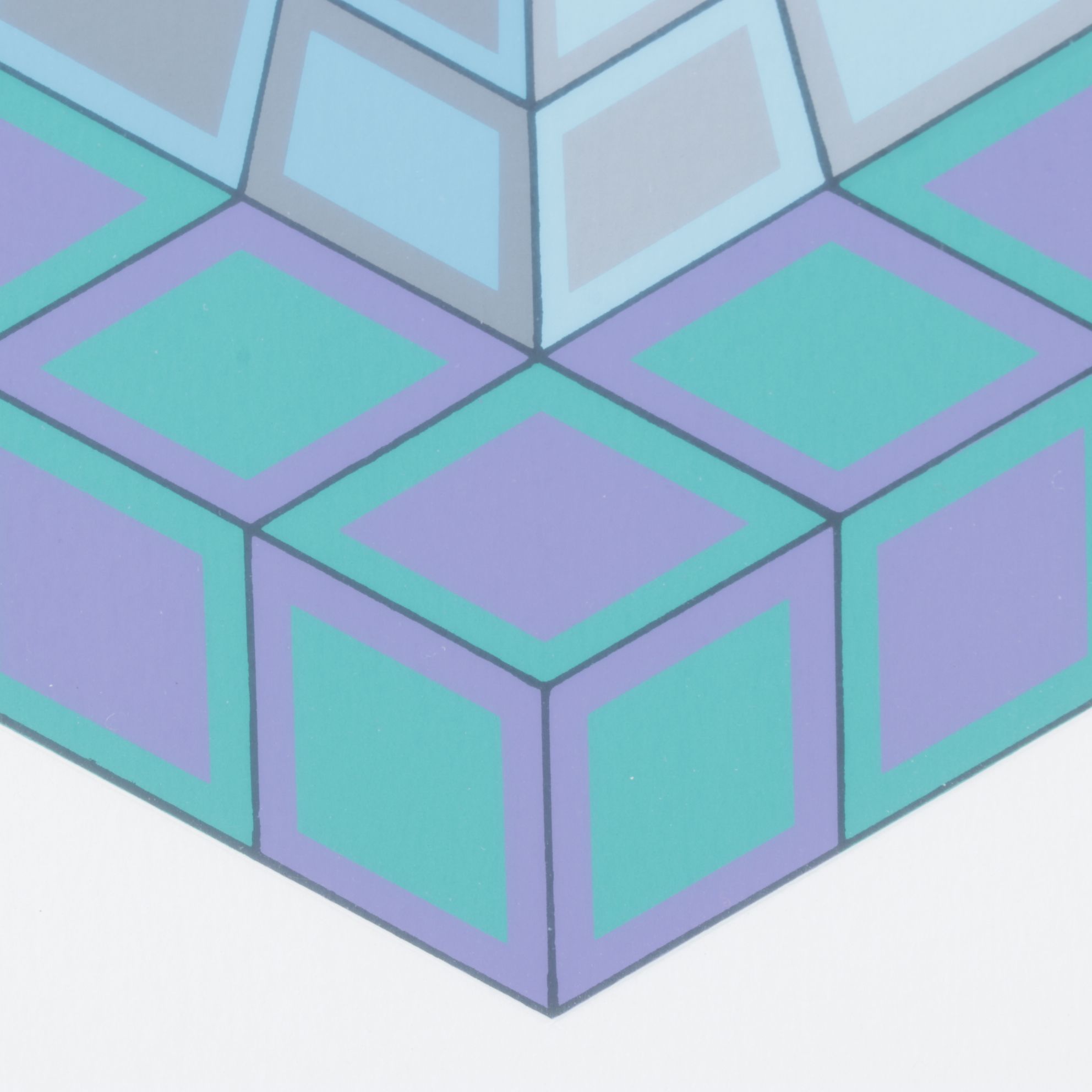 Victor Vasarely Serigraph Optical Art of a Cube in a Hexagon, Late 20th Century