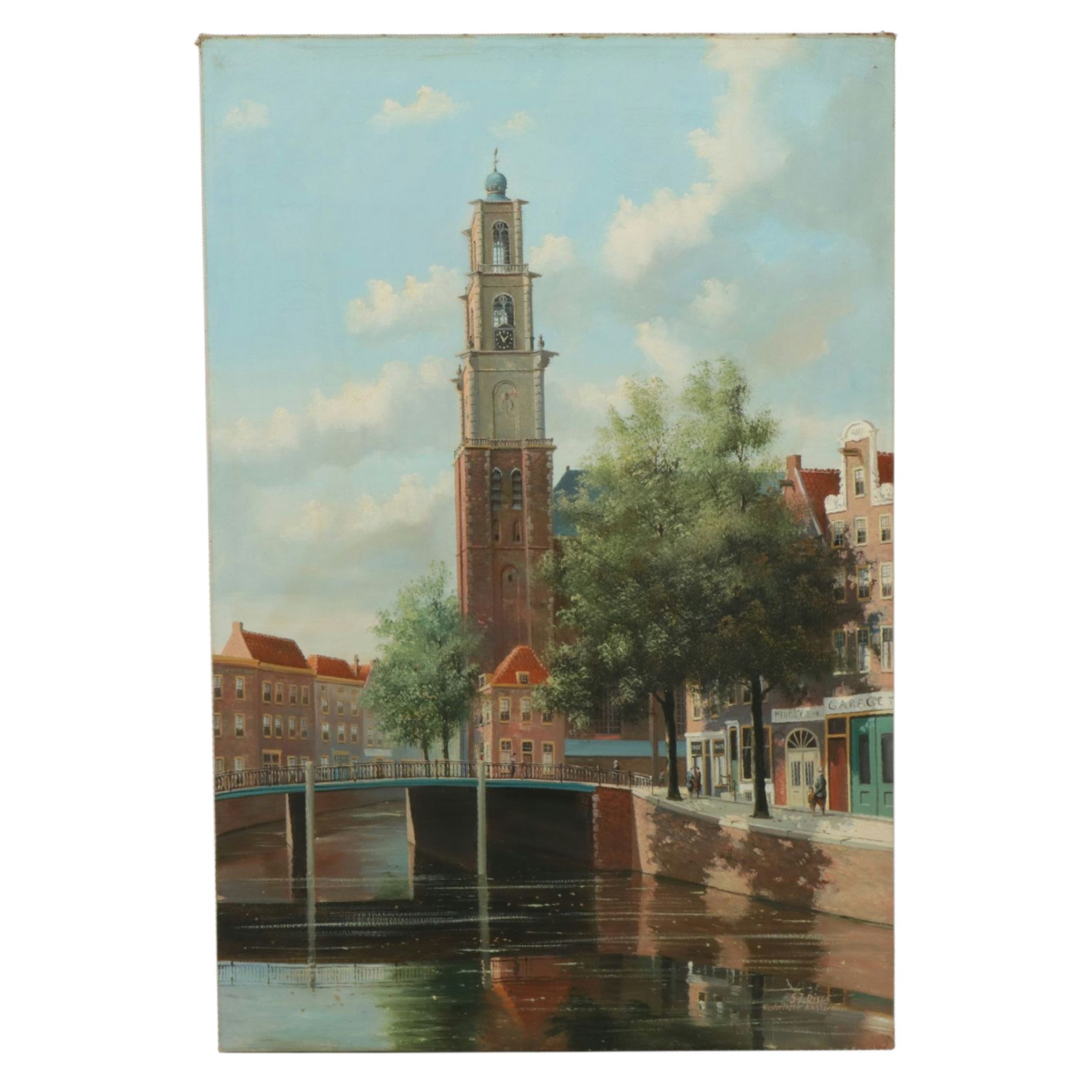 Jacobus Lambertus Dispo Landscape Oil Painting "Westertoren, Amsterdam"
