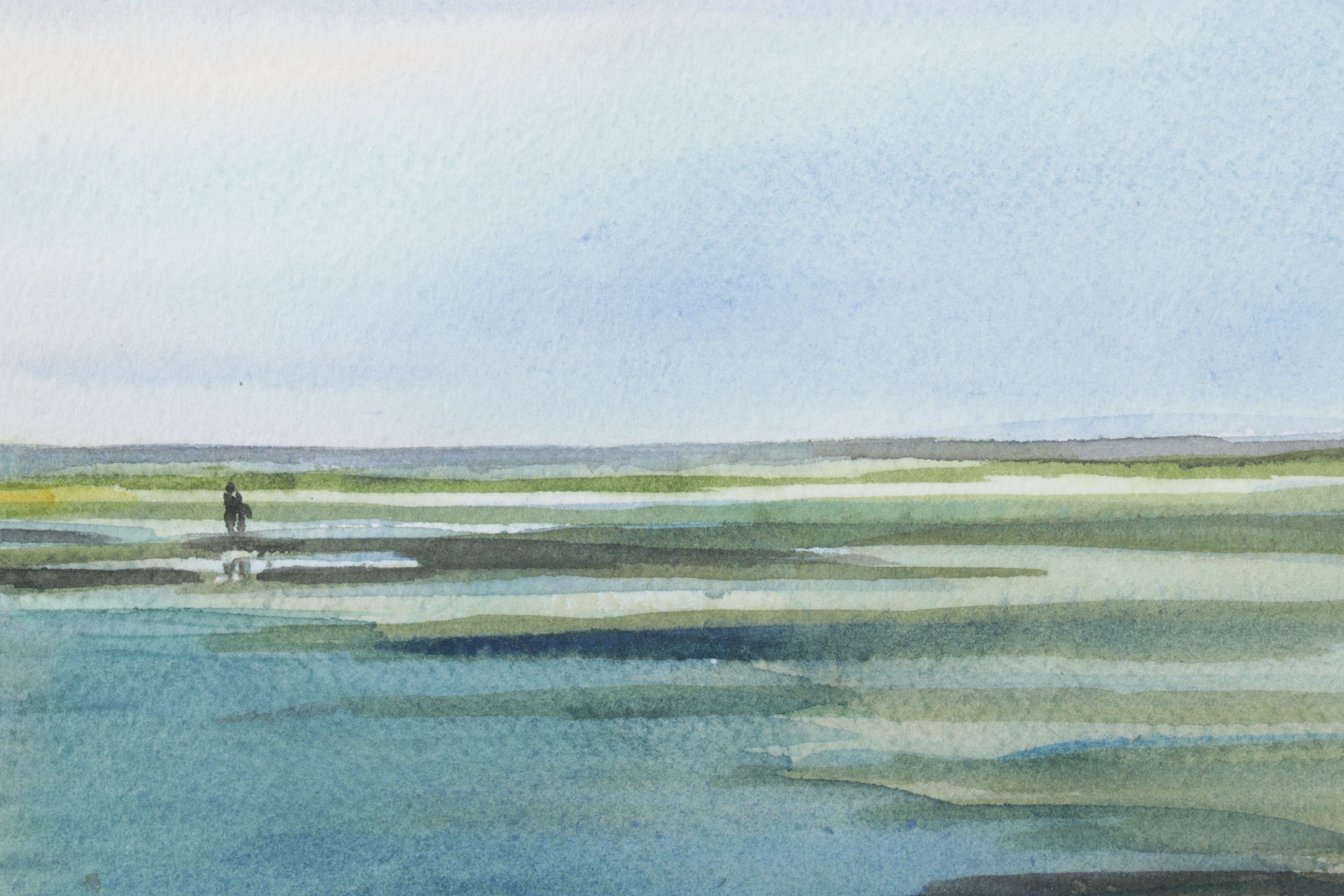 Karen North Wells Watercolor Painting of Wetland Landscape at Sunrise