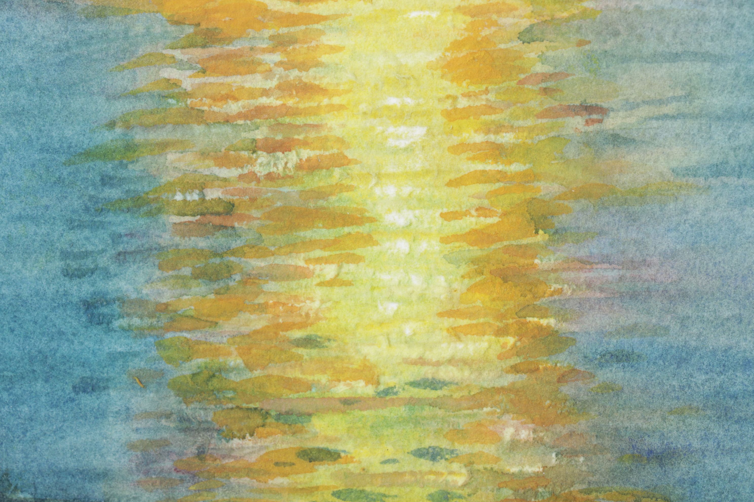 Karen North Wells Watercolor Painting of Wetland Landscape at Sunrise