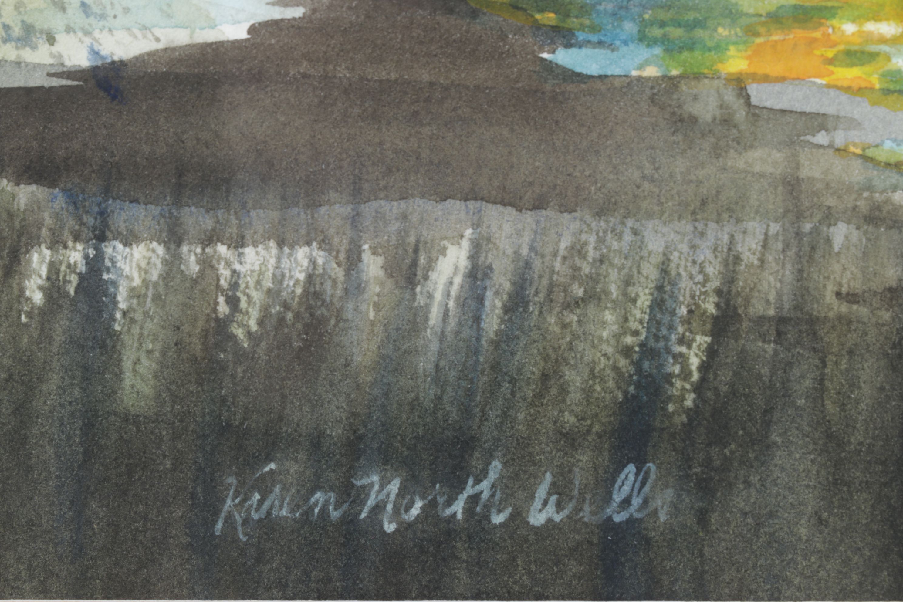 Karen North Wells Watercolor Painting of Wetland Landscape at Sunrise