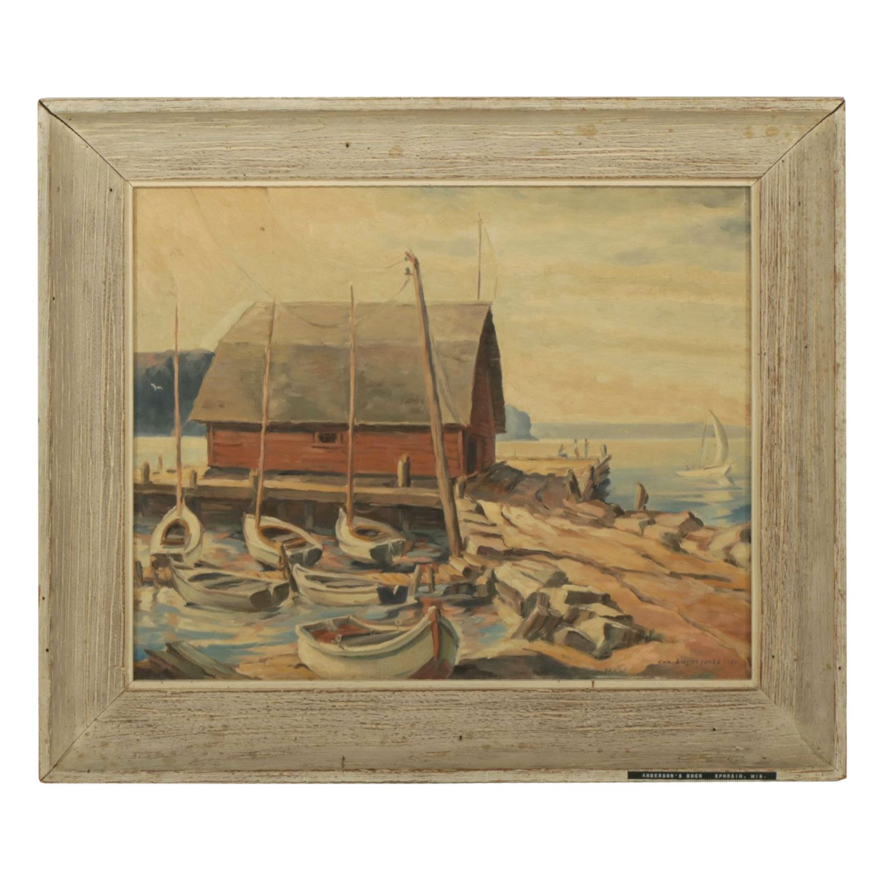 Dan Burne Jones Oil Painting "Anderson Boathouse & Dock - Ephraim, Wisconsin"