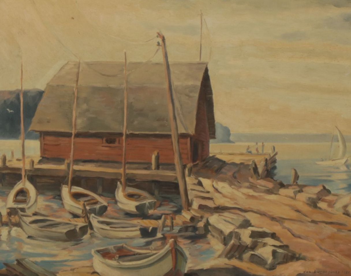 Dan Burne Jones Oil Painting "Anderson Boathouse & Dock - Ephraim, Wisconsin"