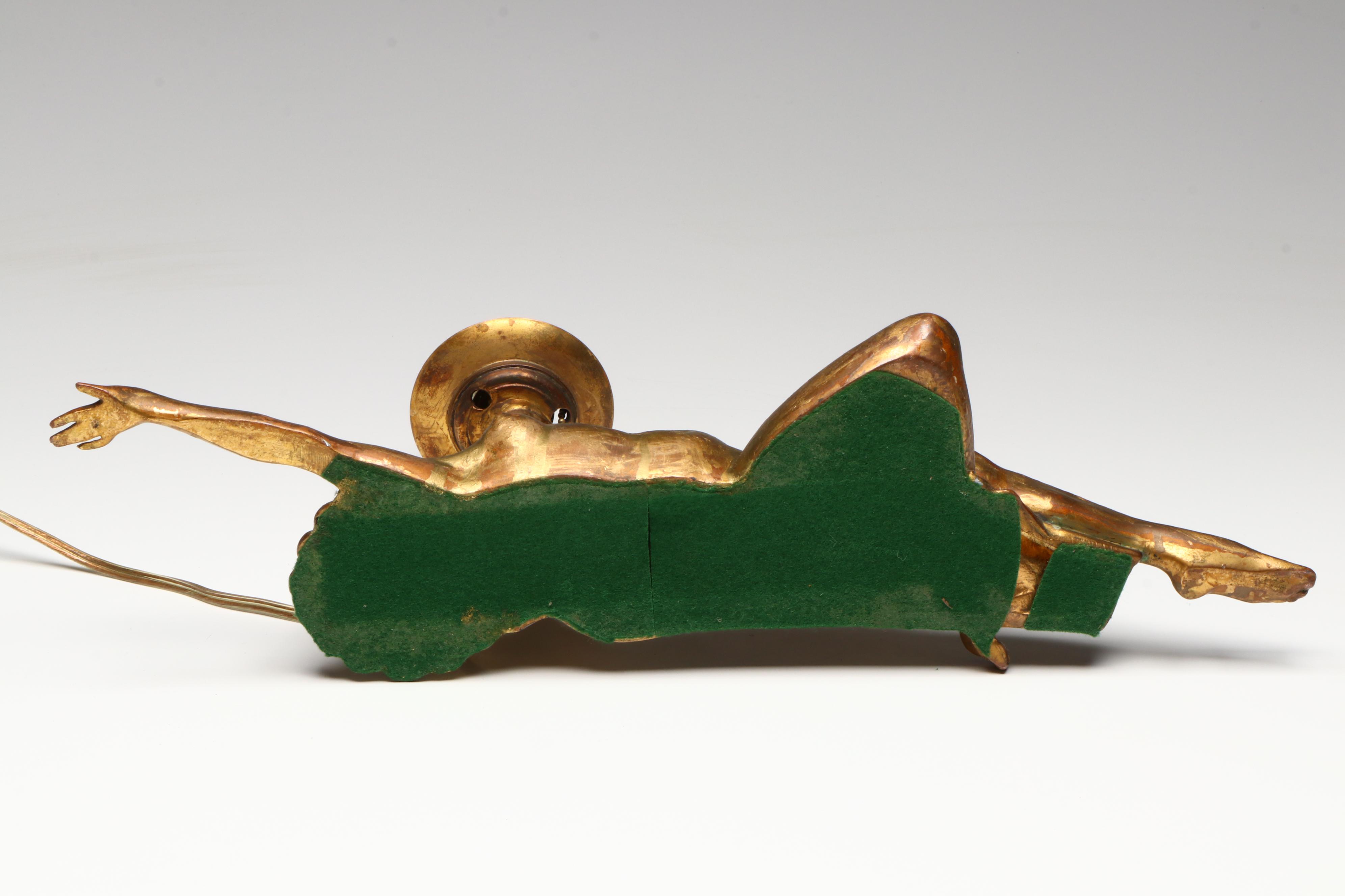 Art Deco Reclining Nude Gilt Metal Lamp with Uranium Glass Shade