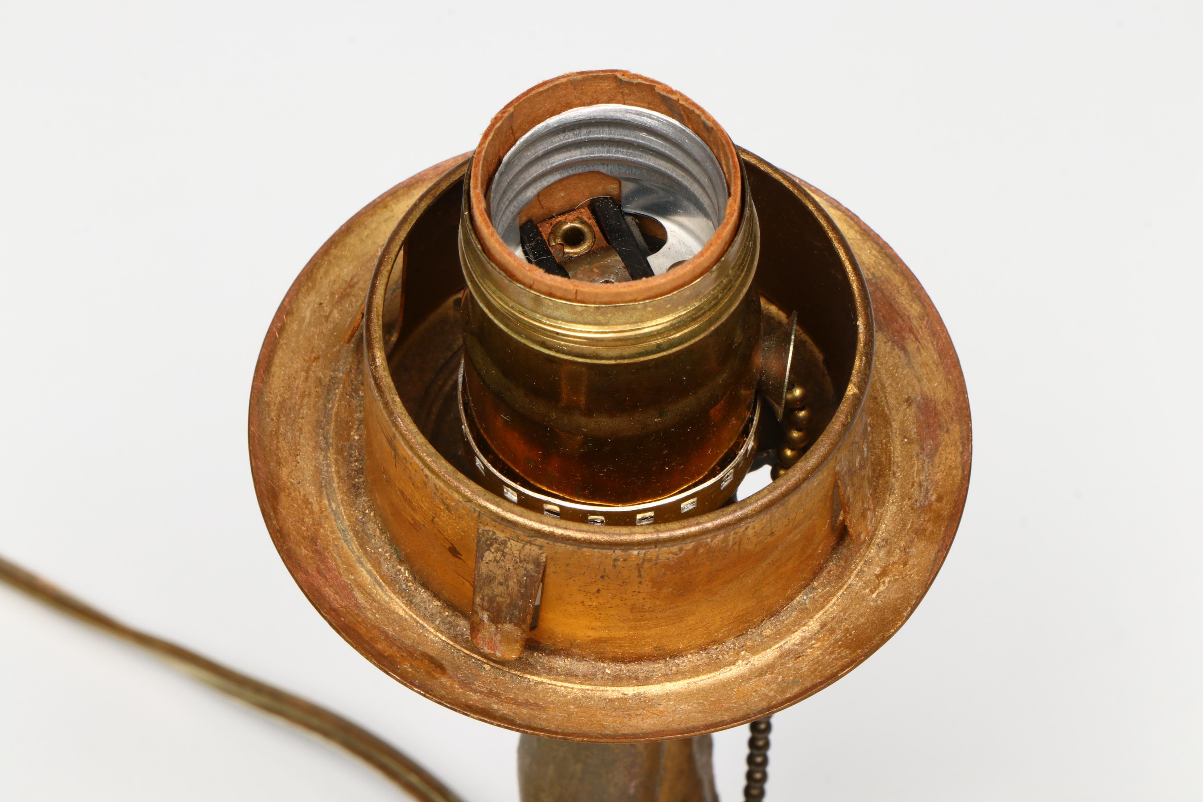 Art Deco Reclining Nude Gilt Metal Lamp with Uranium Glass Shade