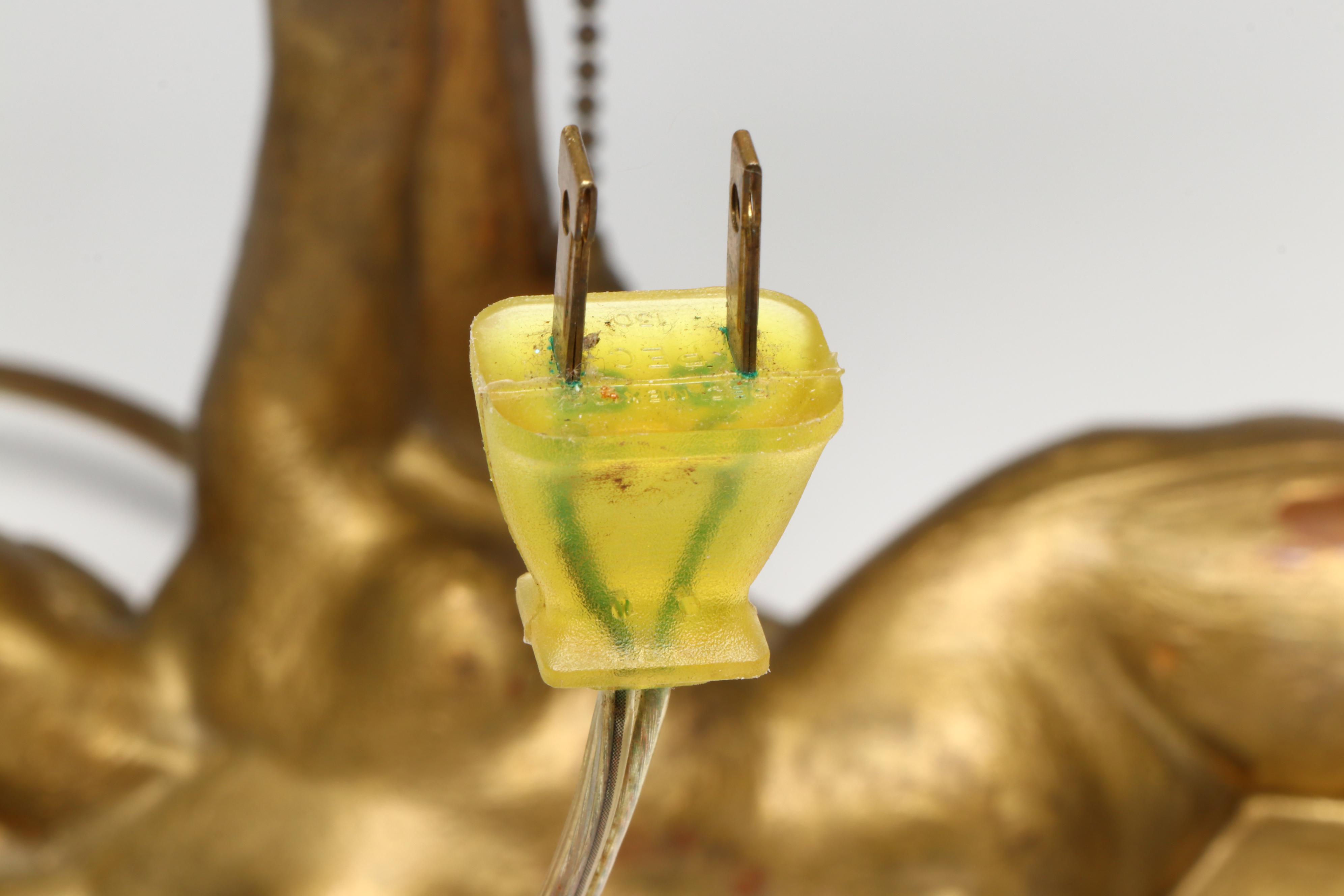 Art Deco Reclining Nude Gilt Metal Lamp with Uranium Glass Shade