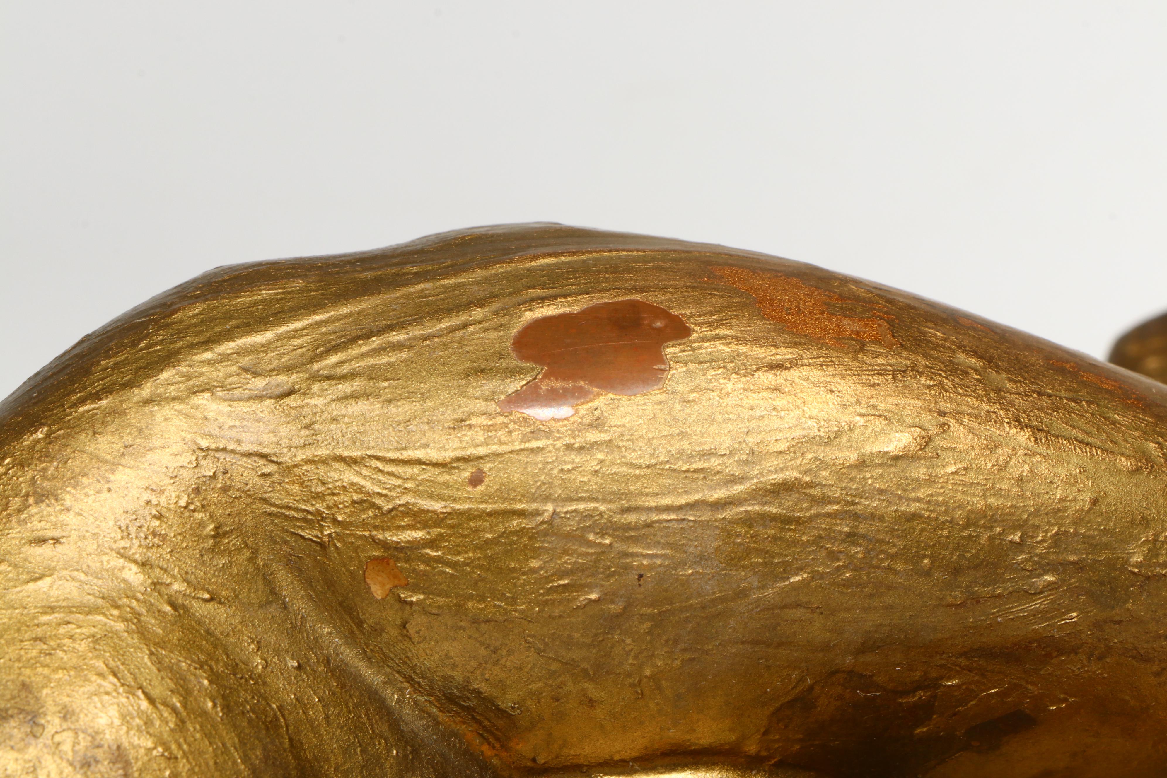 Art Deco Reclining Nude Gilt Metal Lamp with Uranium Glass Shade