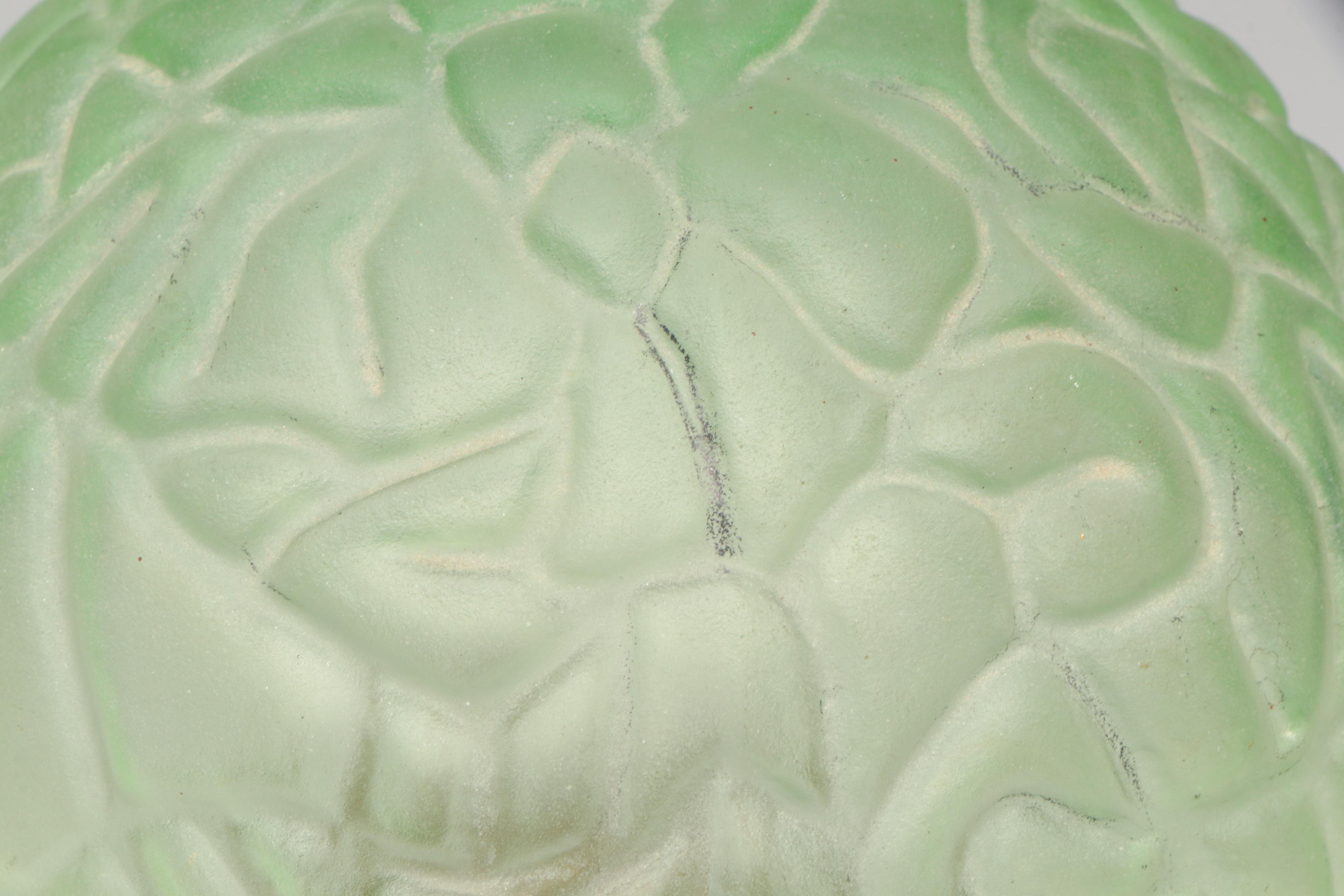 Art Deco Reclining Nude Gilt Metal Lamp with Uranium Glass Shade