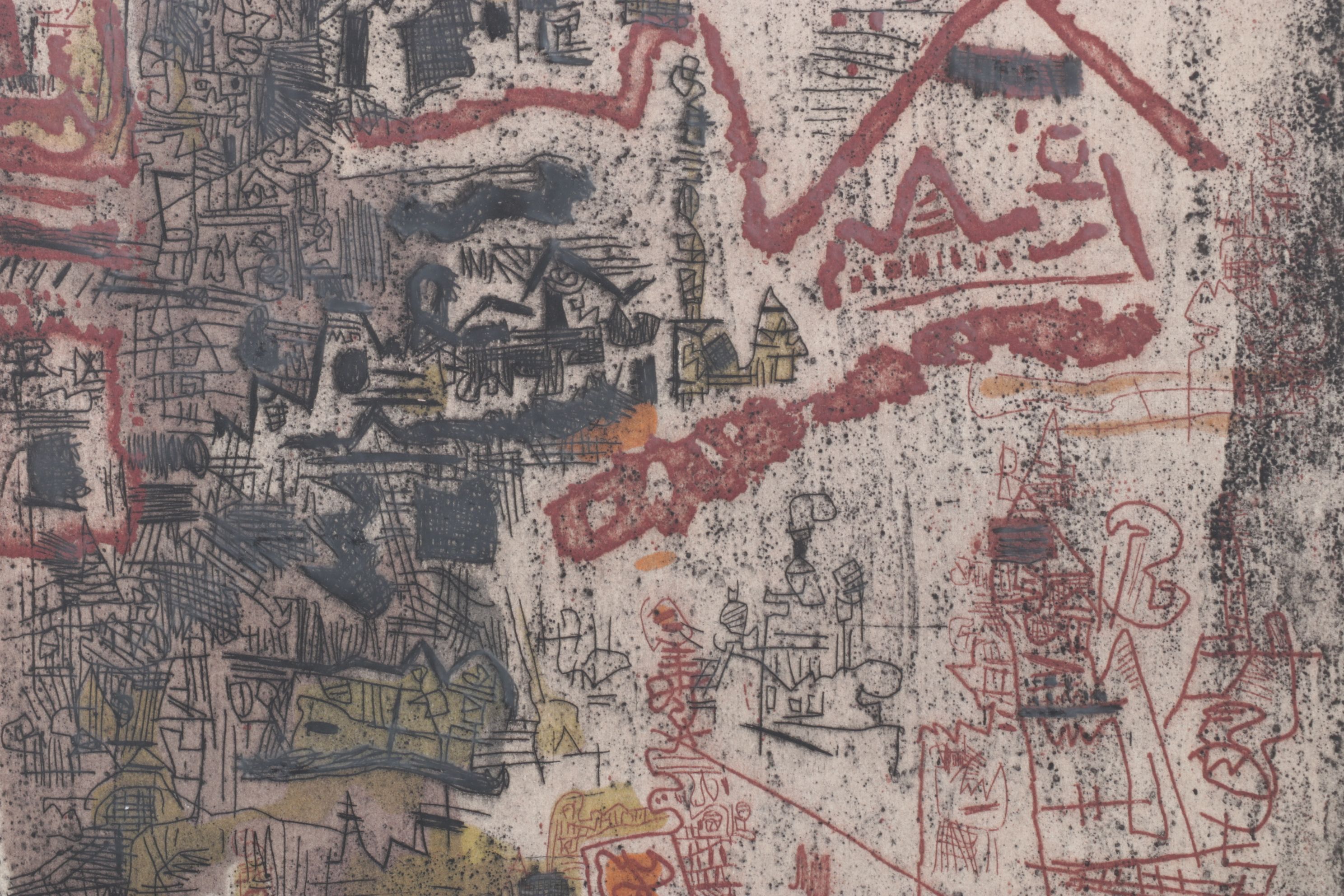 Ynez Johnston Abstract Etching "Beyond the Gobi", 1960